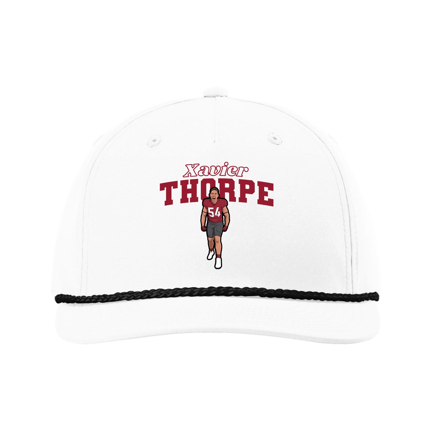 Five-Panel Classic Rope Cap — Name Arch in White