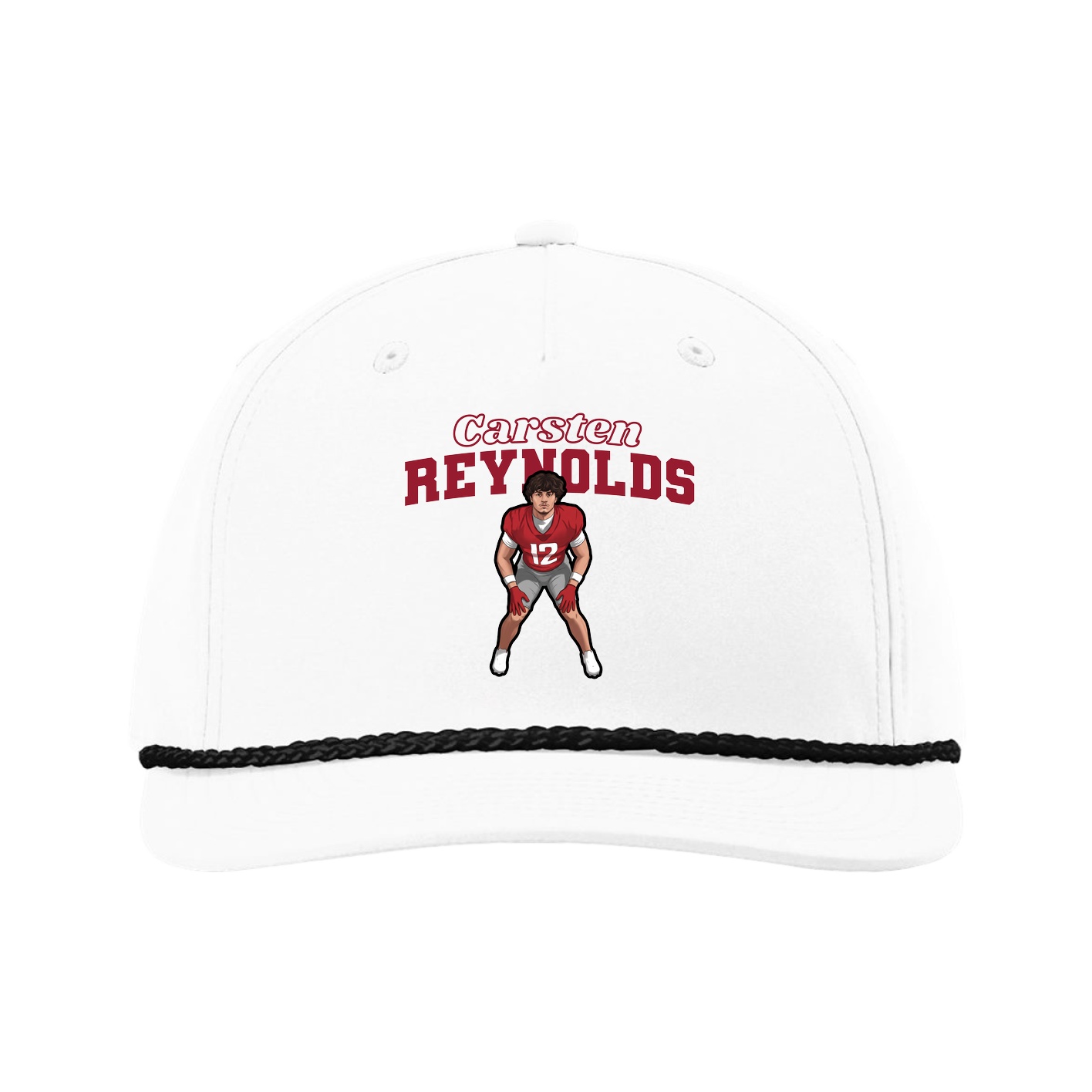 Five-Panel Classic Rope Cap — Name Arch in White