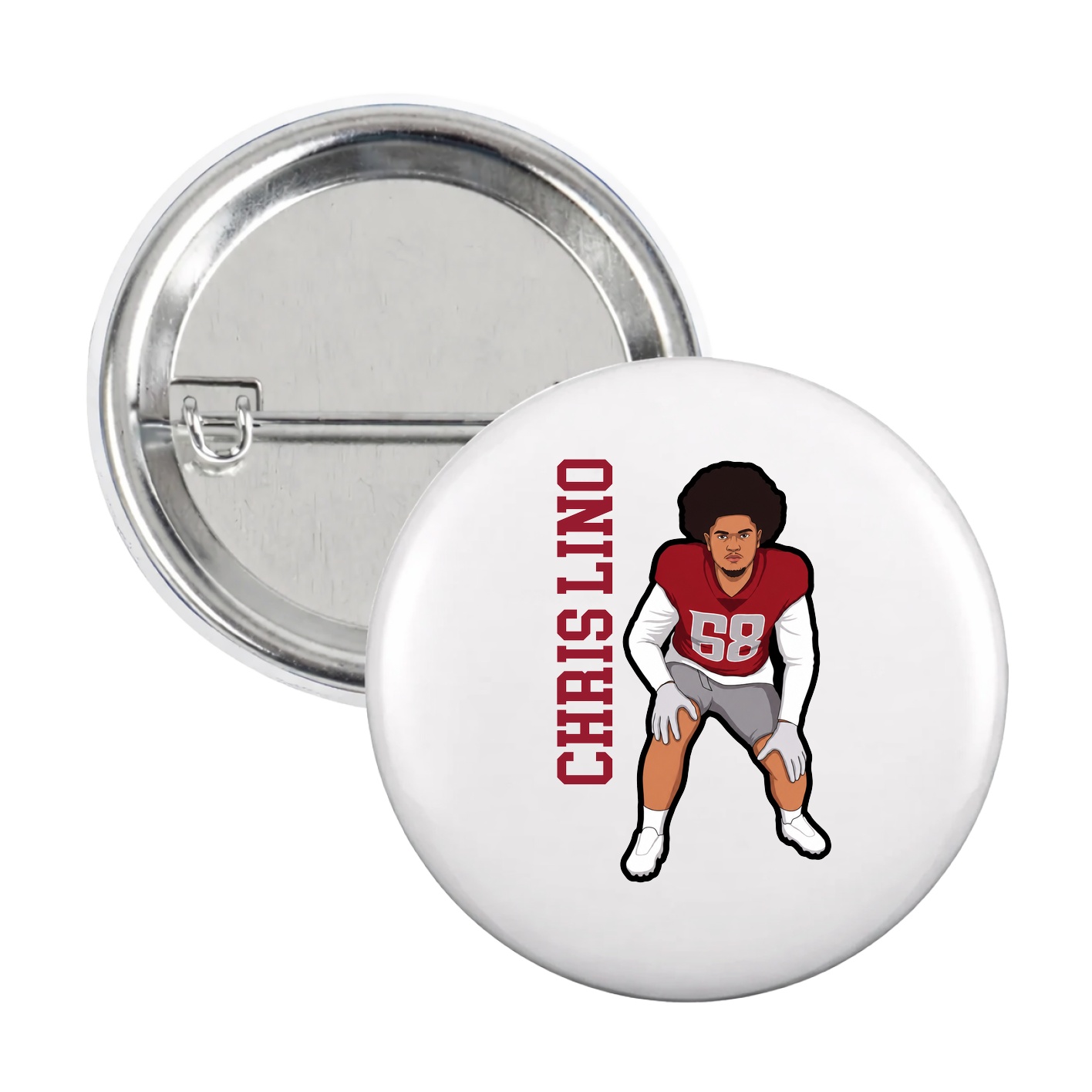 Game Day Button — Name Vertical in White