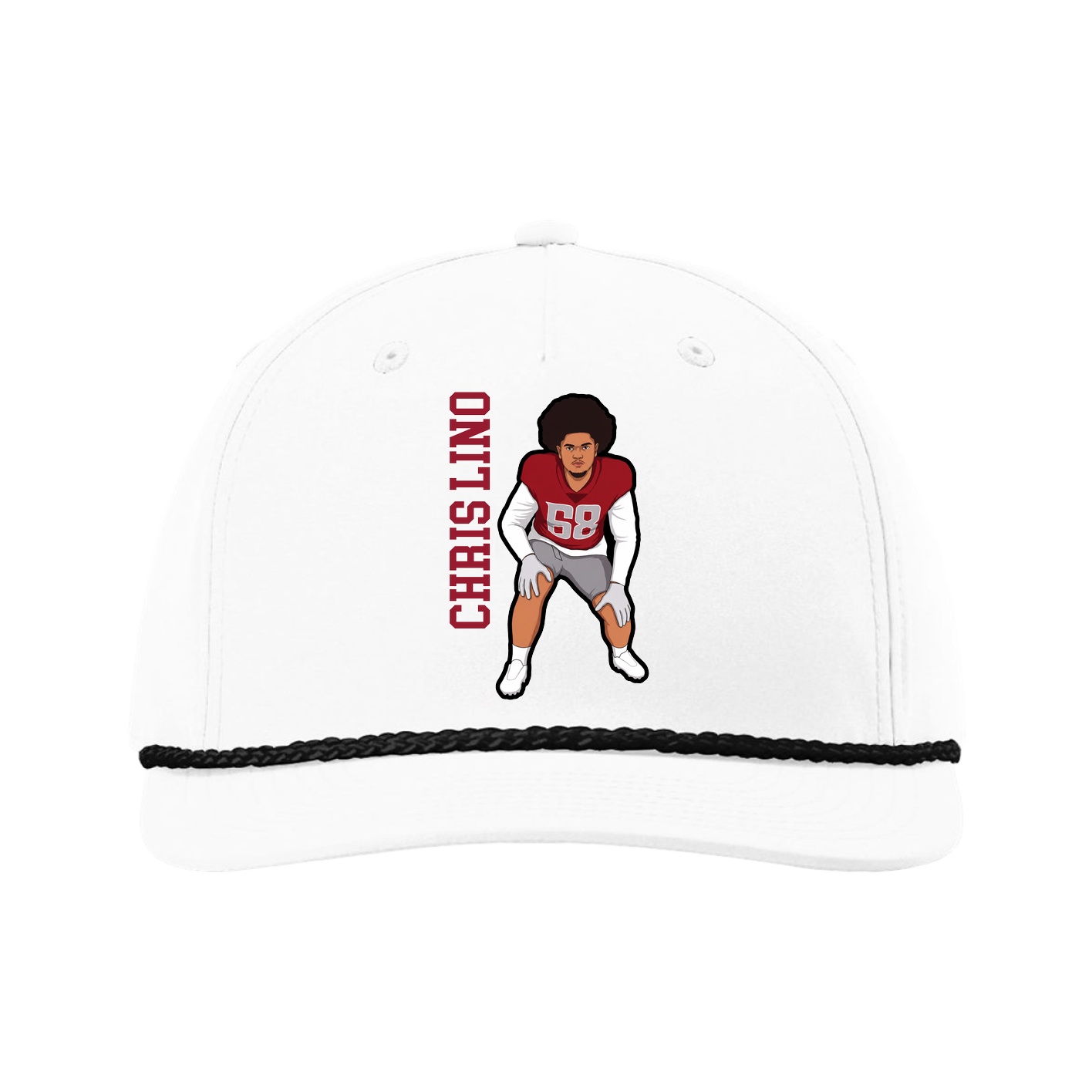 Five-Panel Classic Rope Cap — Name Vertical in White