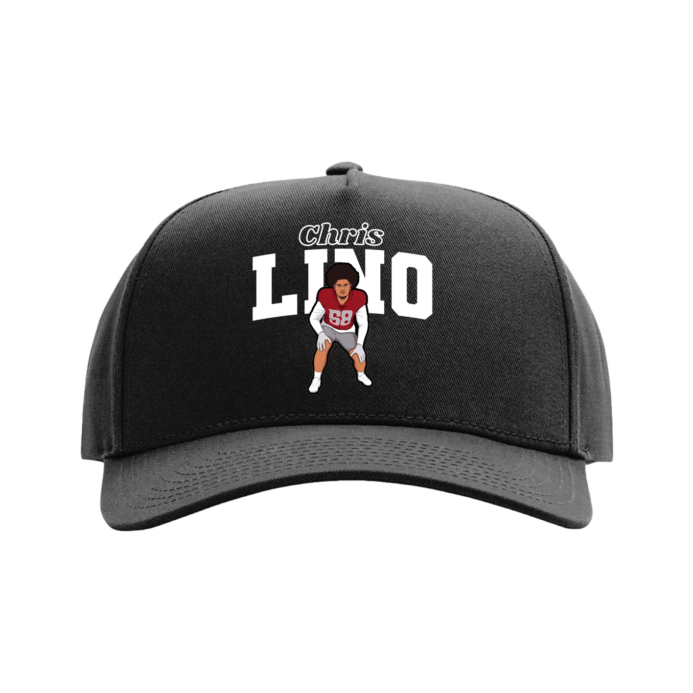 Full Fabric Five-Panel Champ Cap — Name Arch in Black