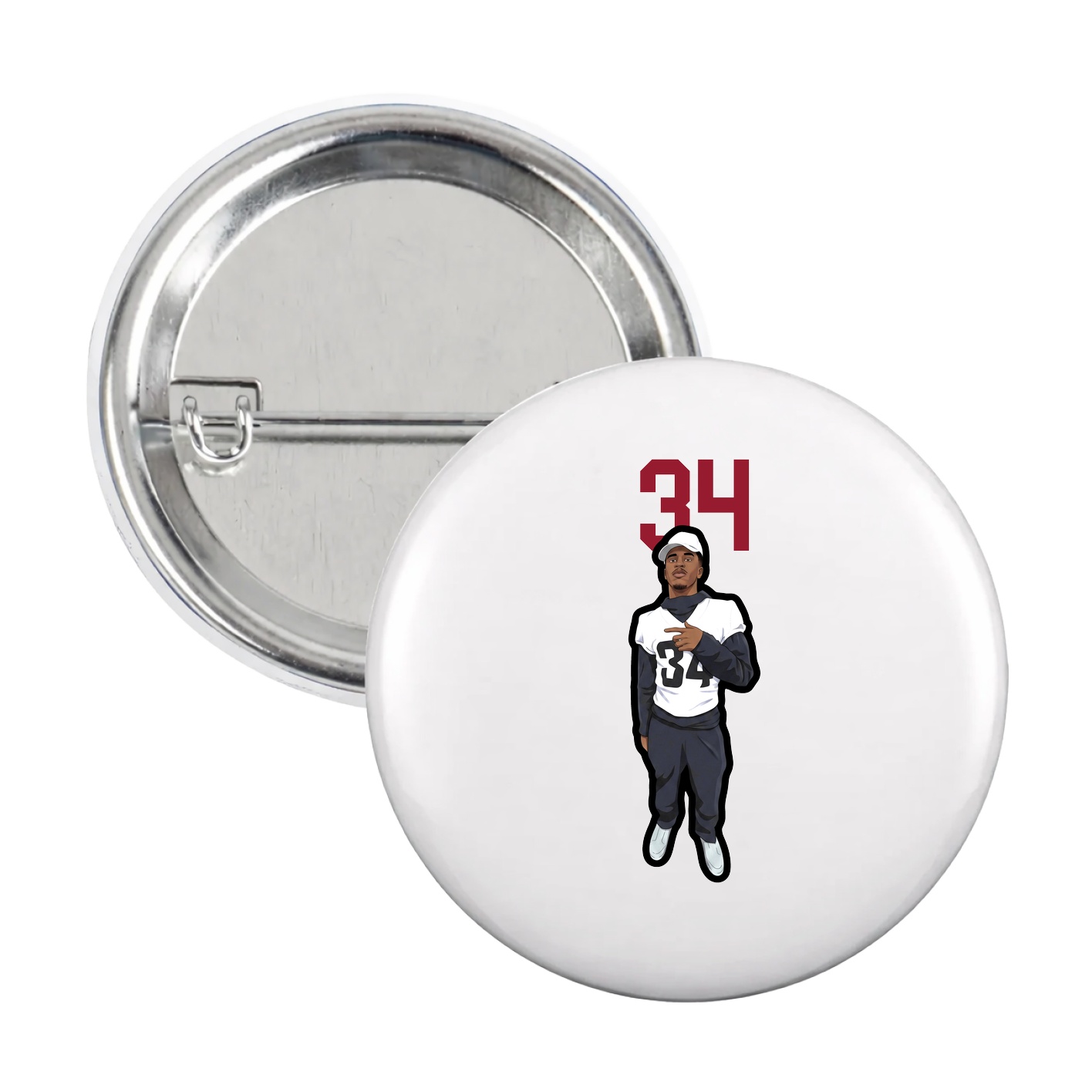 Game Day Button — Number Top in White
