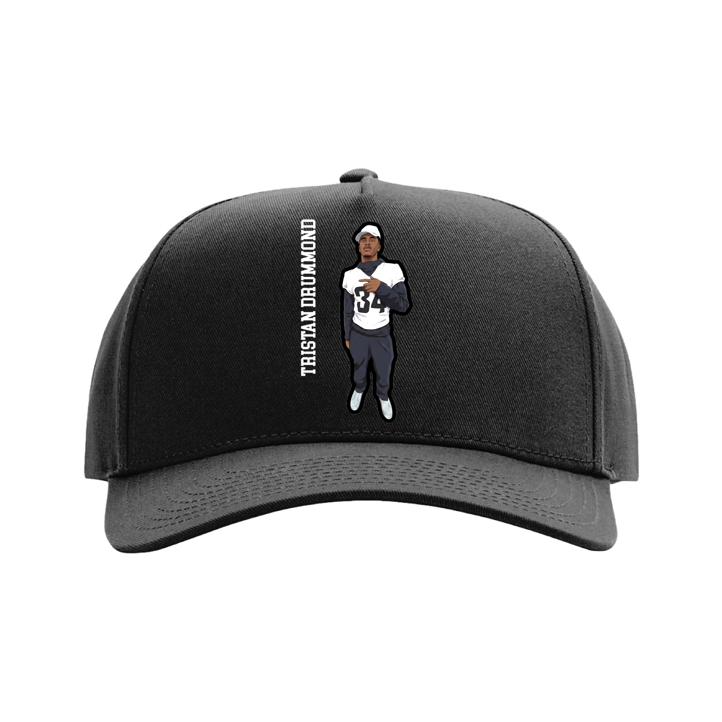 Full Fabric Five-Panel Champ Cap — Name Vertical in Black
