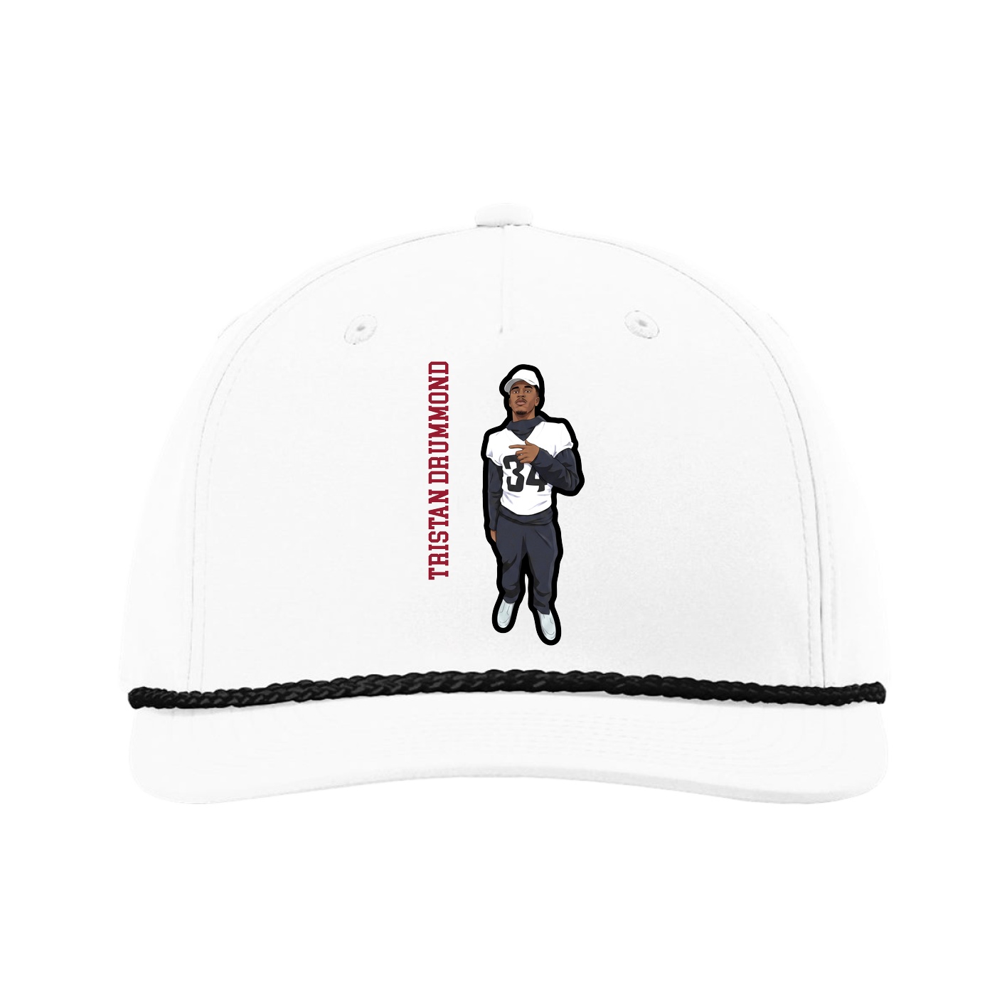 Five-Panel Classic Rope Cap — Name Vertical in White