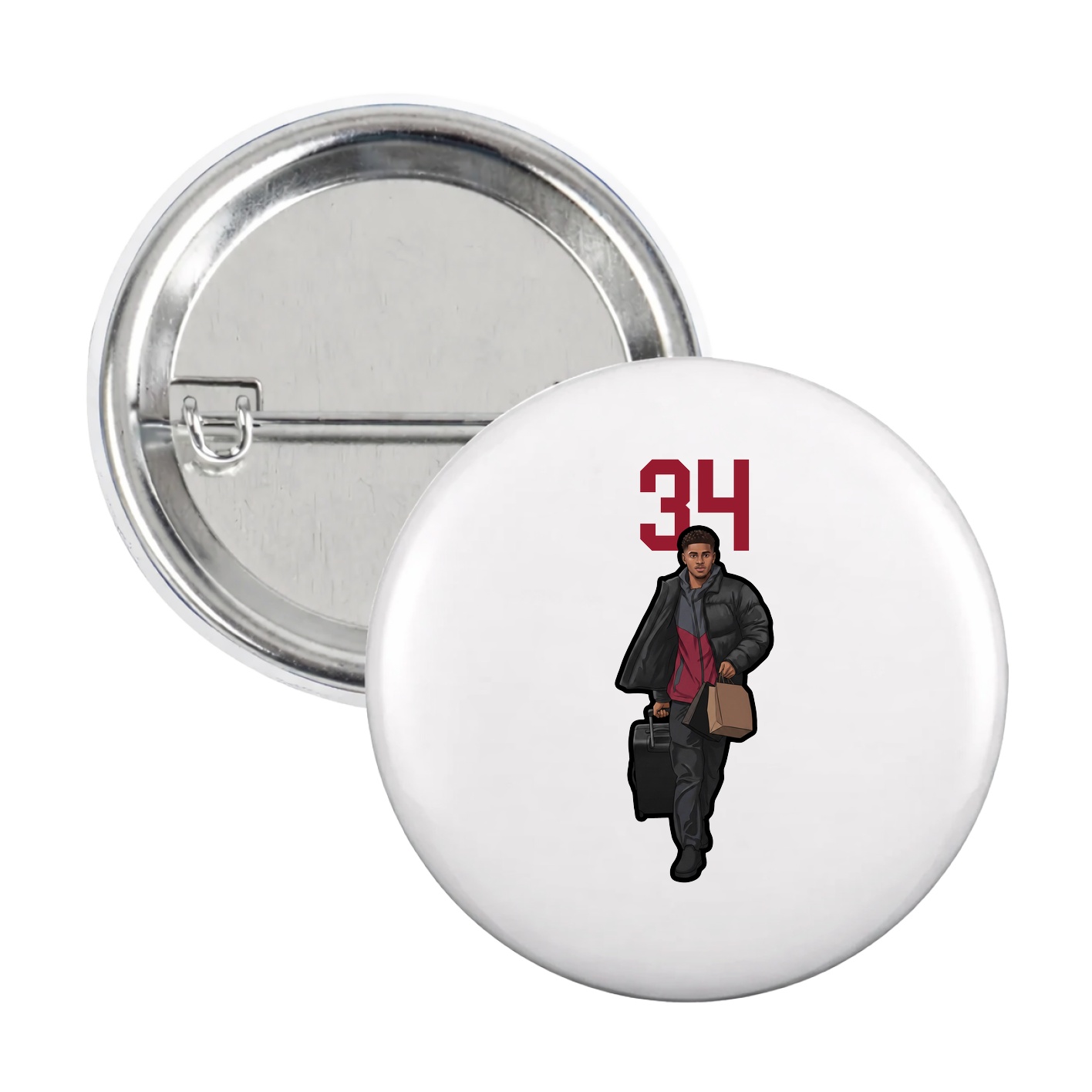 Game Day Button — Number Top in White