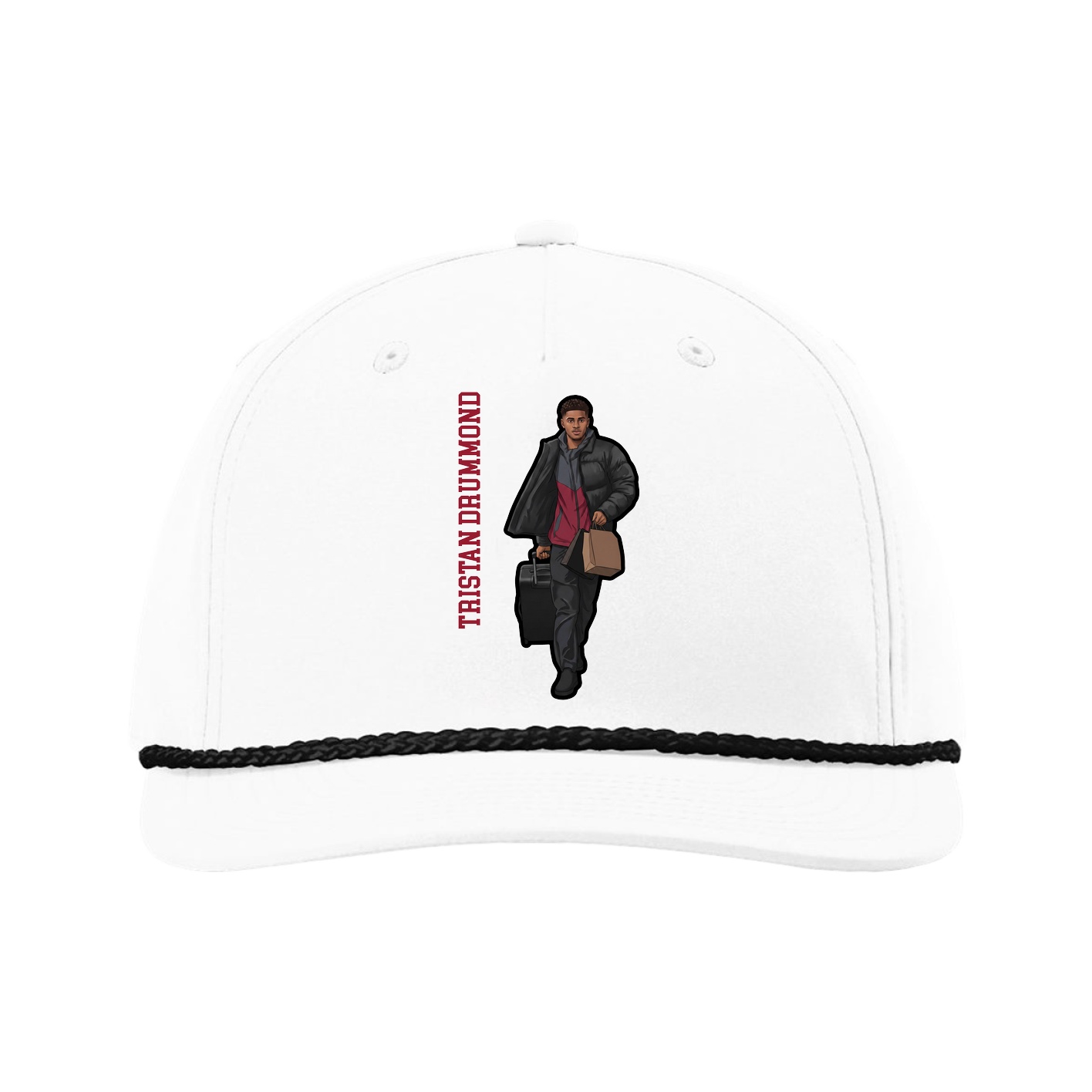 Five-Panel Classic Rope Cap — Name Vertical in White