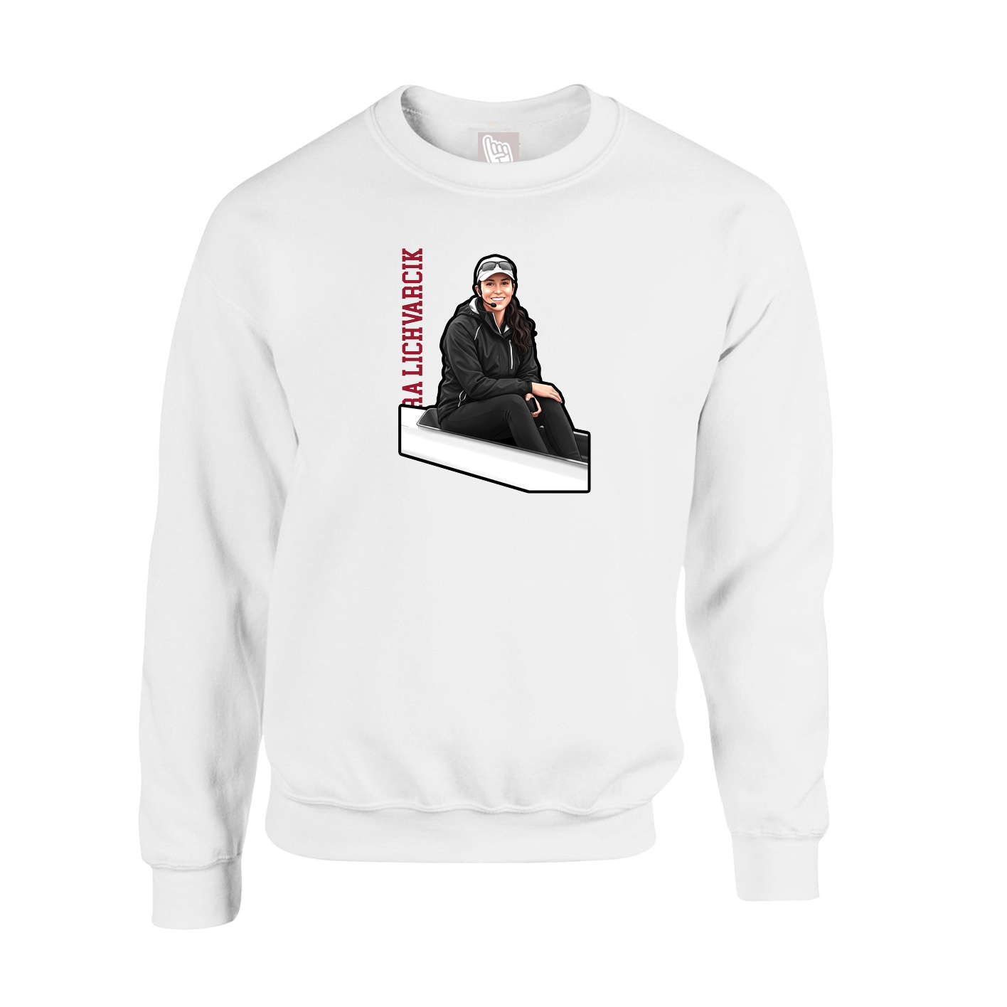 Fleece Crew — Name Vertical in White