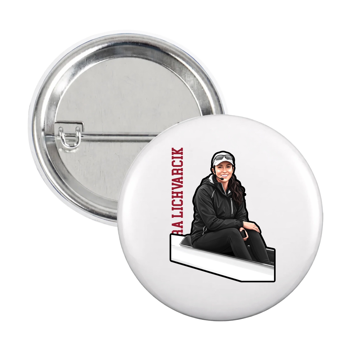 Game Day Button — Name Vertical in White