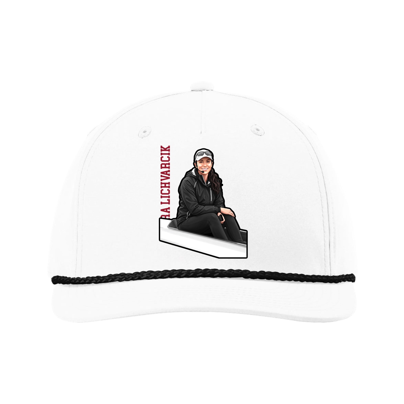 Five-Panel Classic Rope Cap — Name Vertical in White