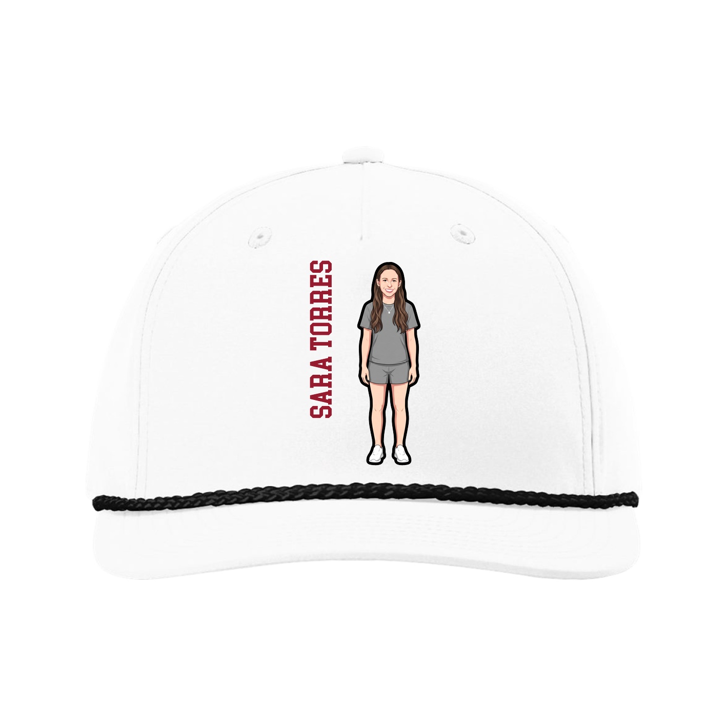 Five-Panel Classic Rope Cap — Name Vertical in White