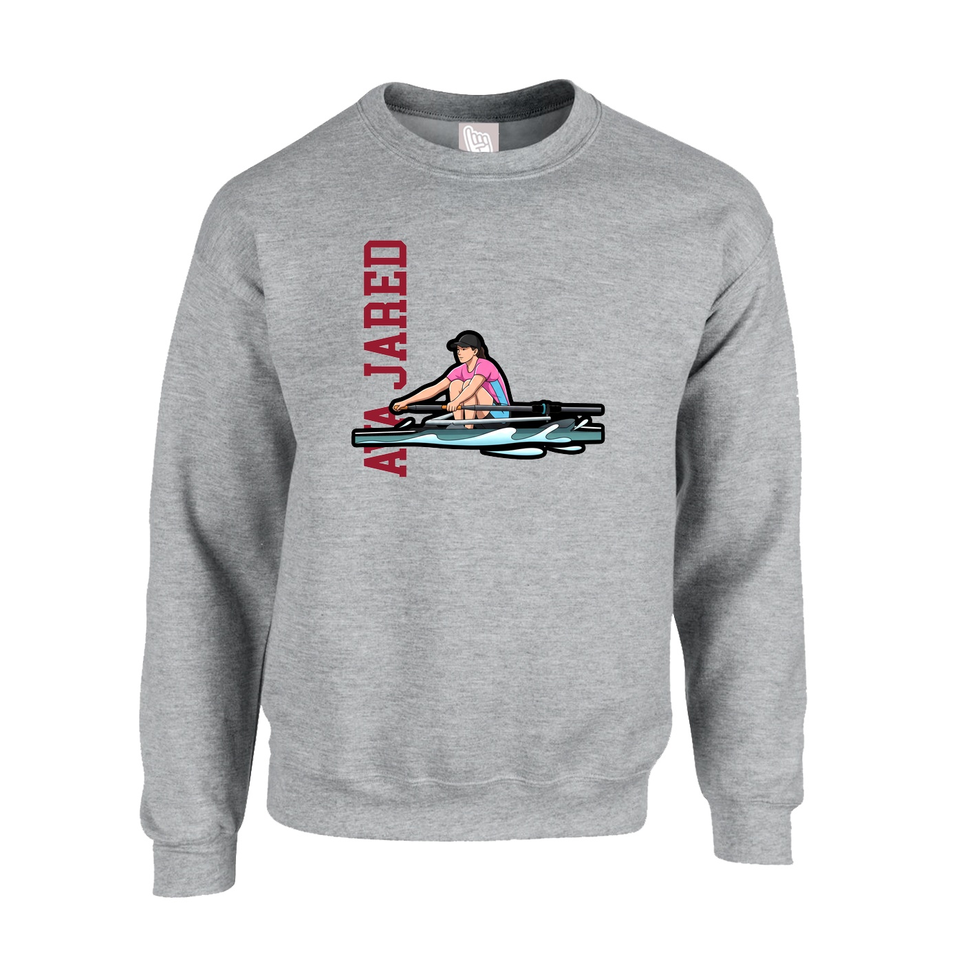 Fleece Crew — Name Vertical in Grey