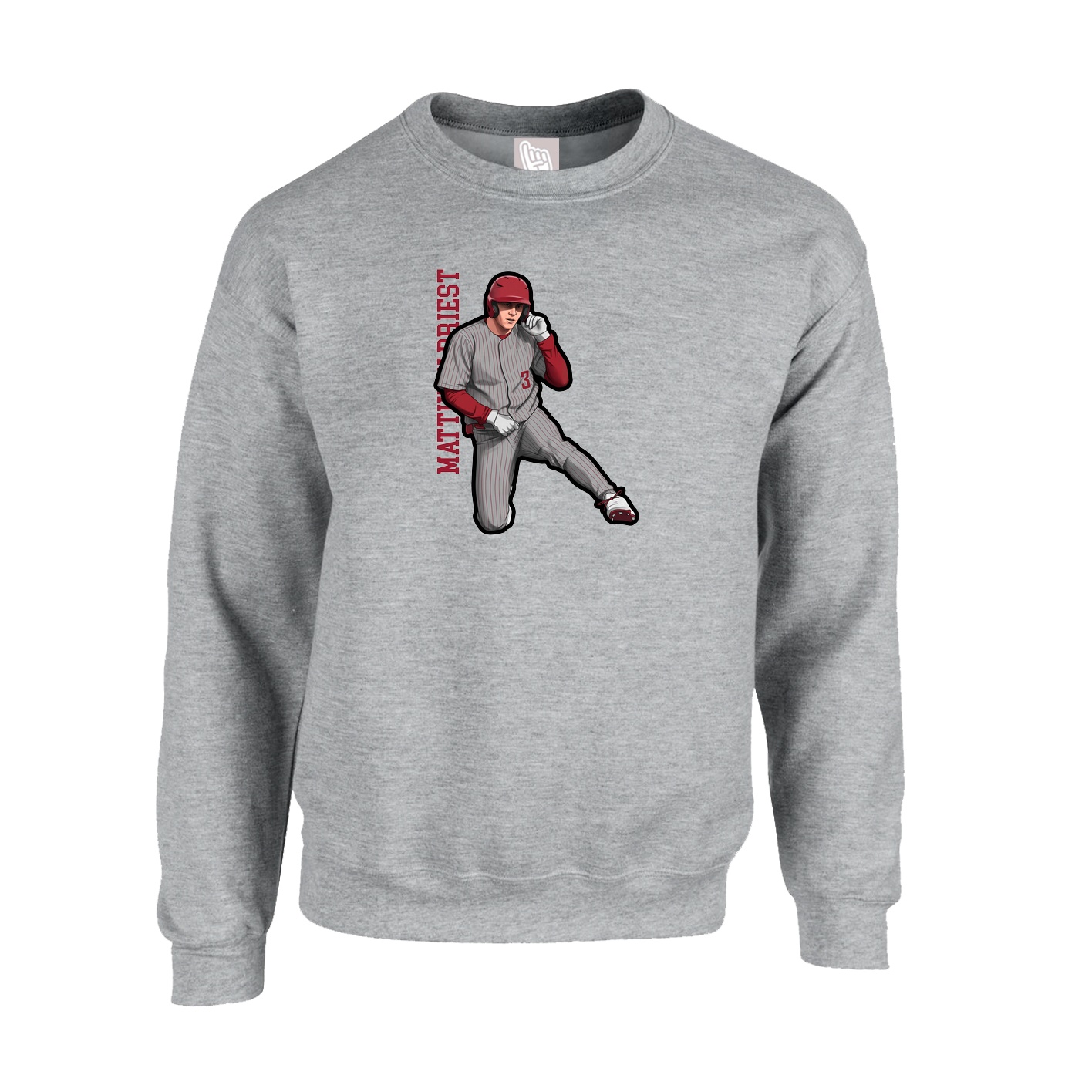 Fleece Crew — Name Vertical in Grey