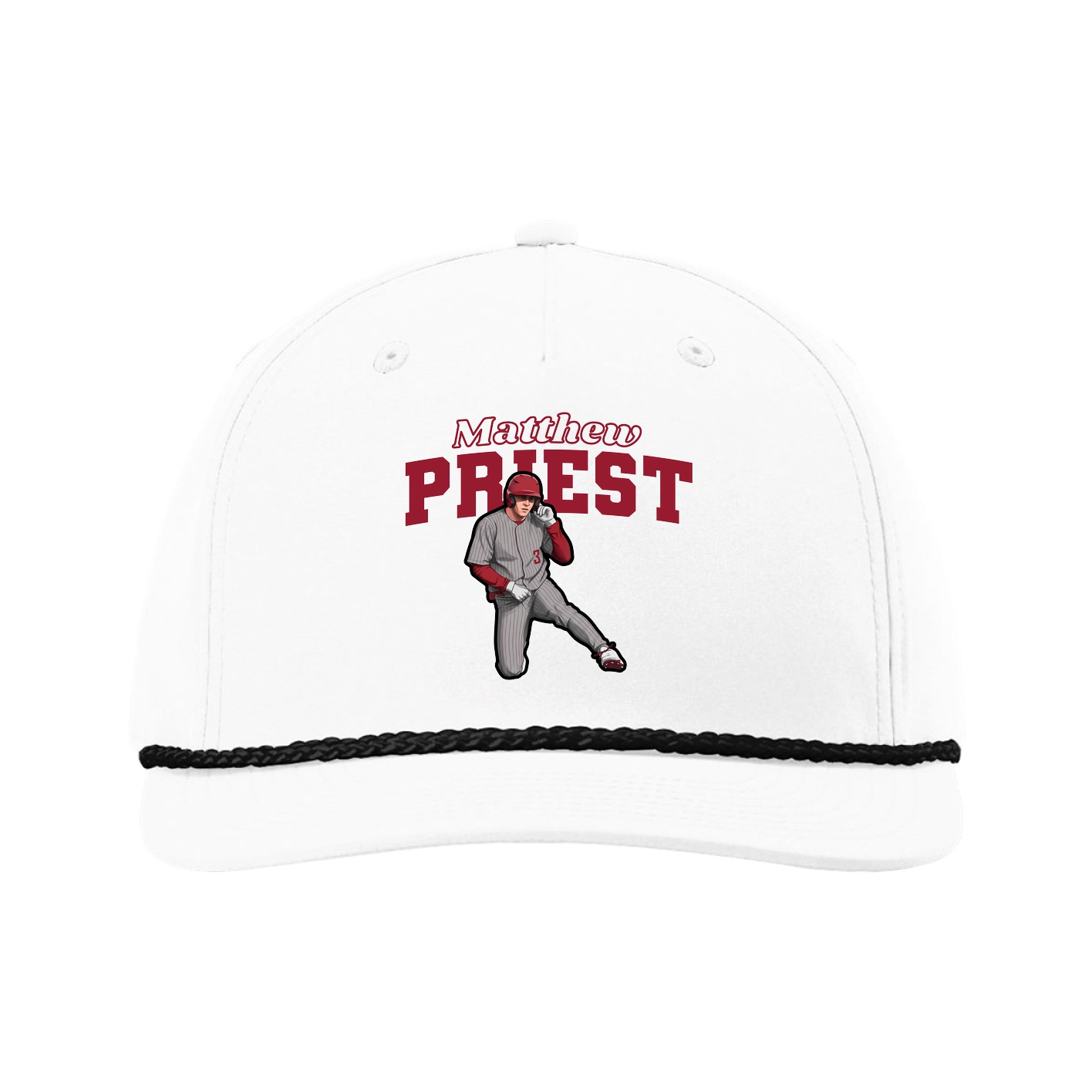 Five-Panel Classic Rope Cap — Name Arch in White