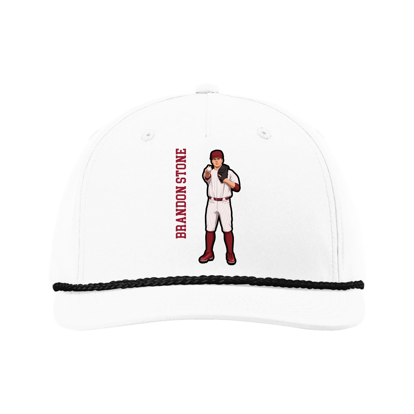 Five-Panel Classic Rope Cap — Name Vertical in White