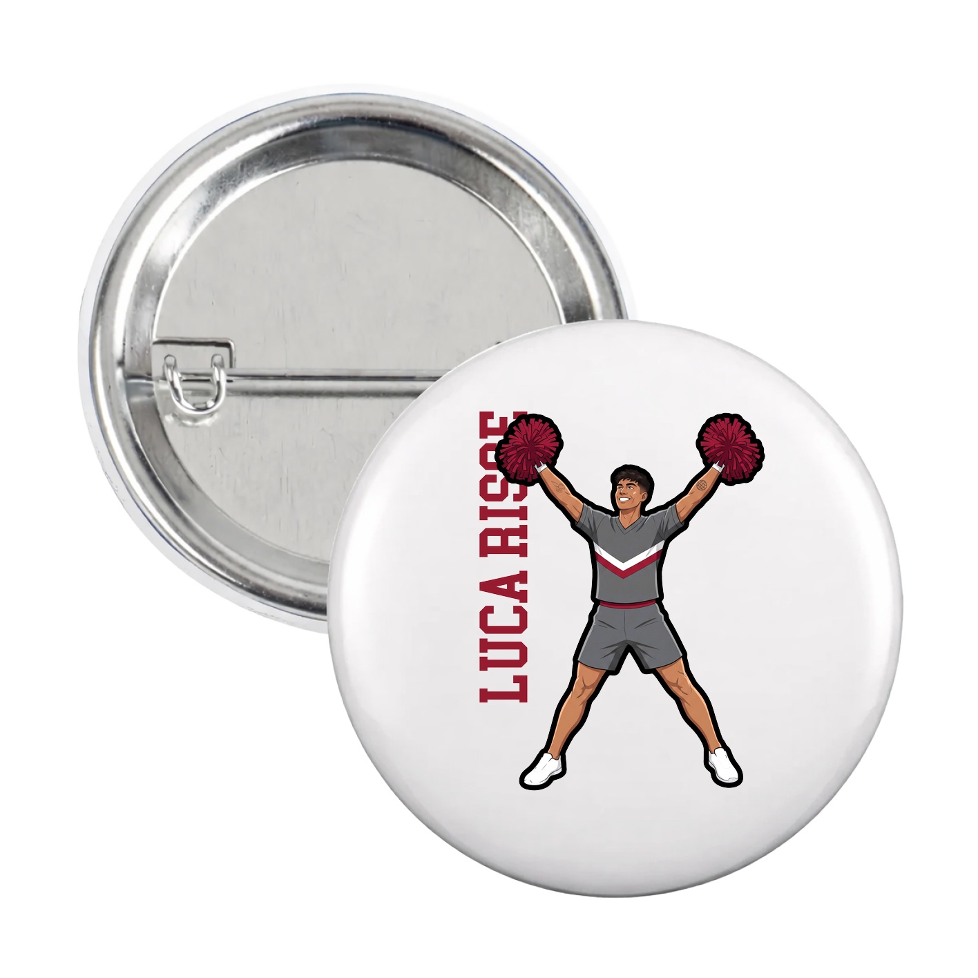 Game Day Button — Name Vertical in White