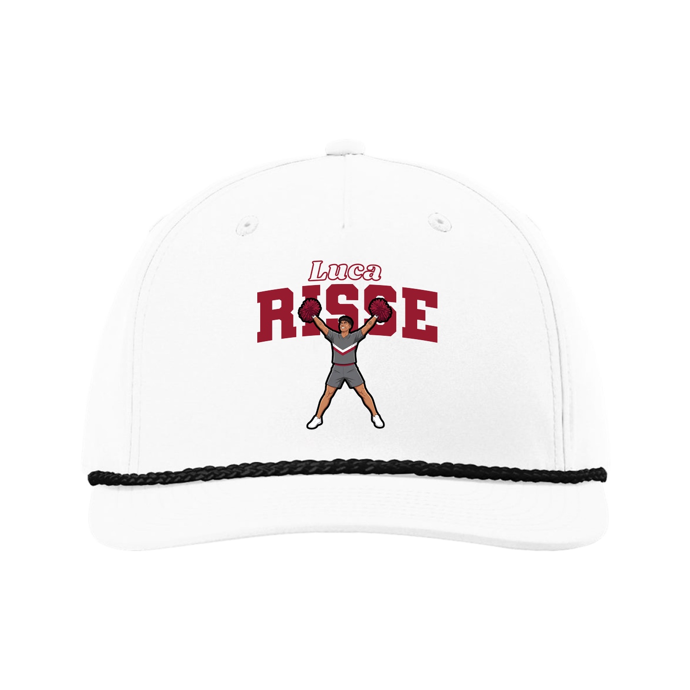 Five-Panel Classic Rope Cap — Name Arch in White
