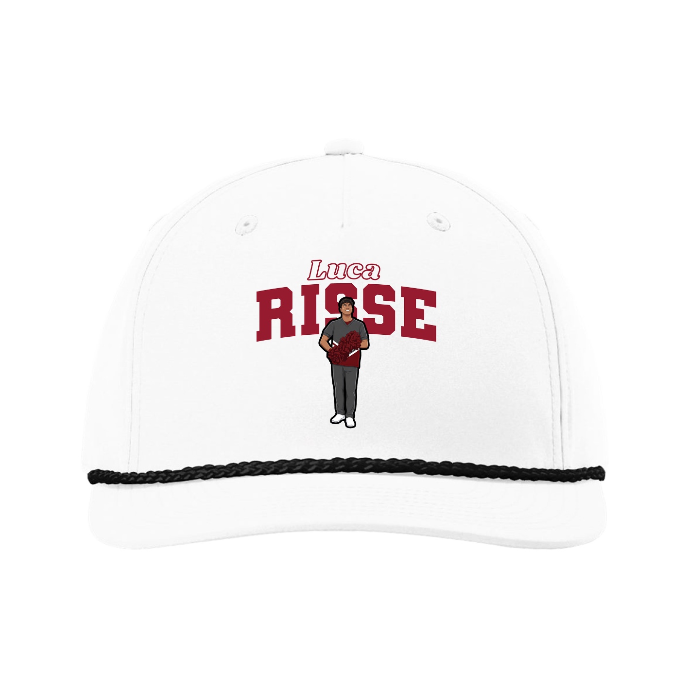 Five-Panel Classic Rope Cap — Name Arch in White