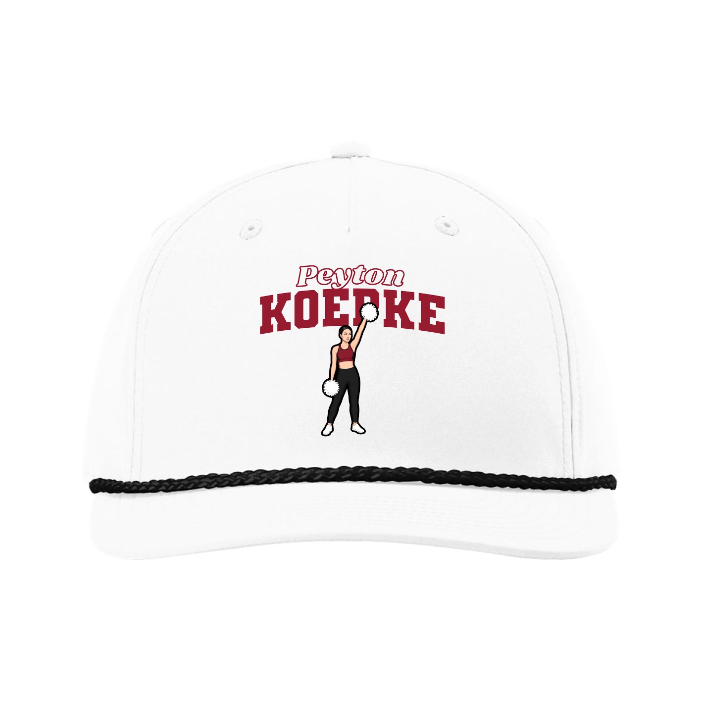 Five-Panel Classic Rope Cap — Name Arch in White