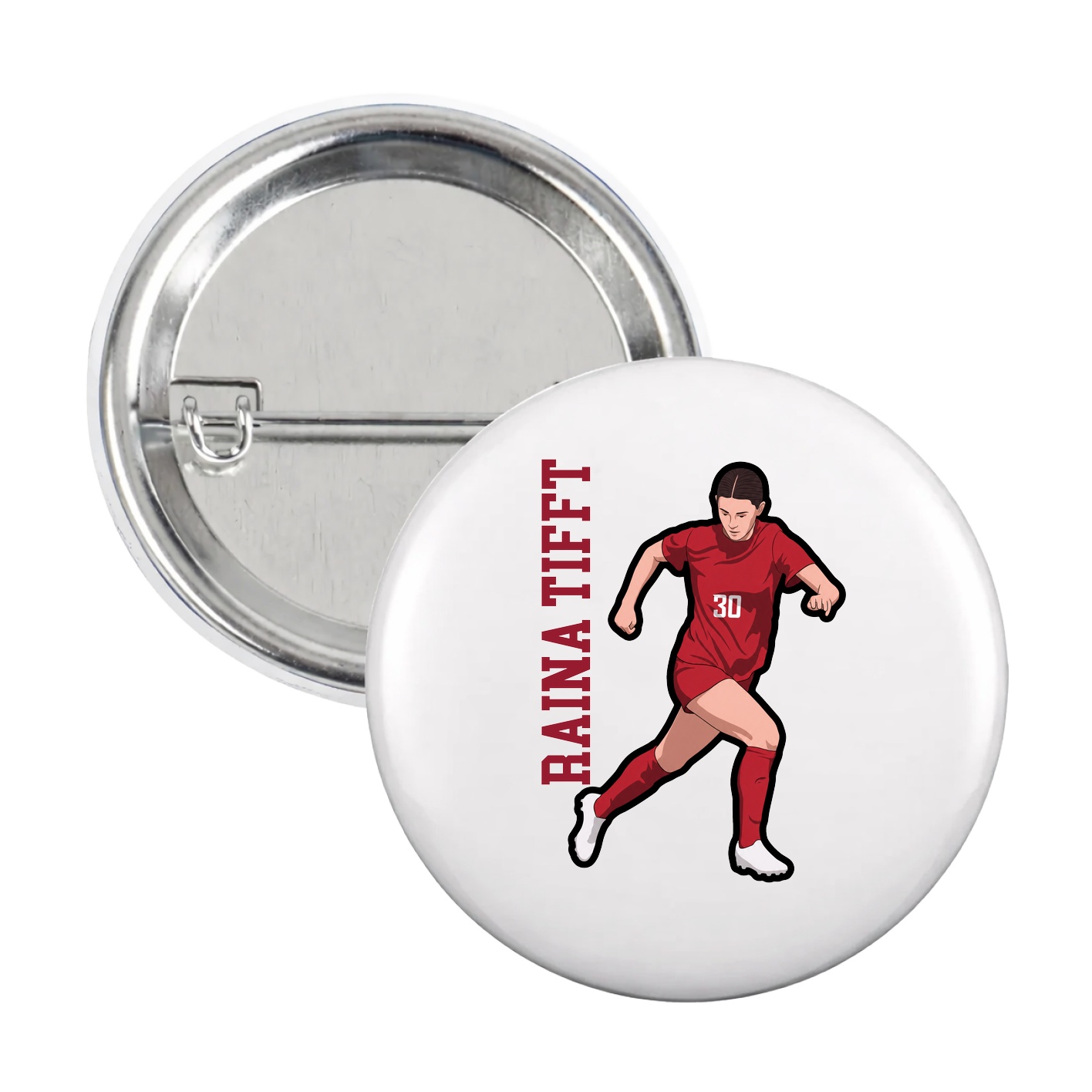 Game Day Button — Name Vertical in White