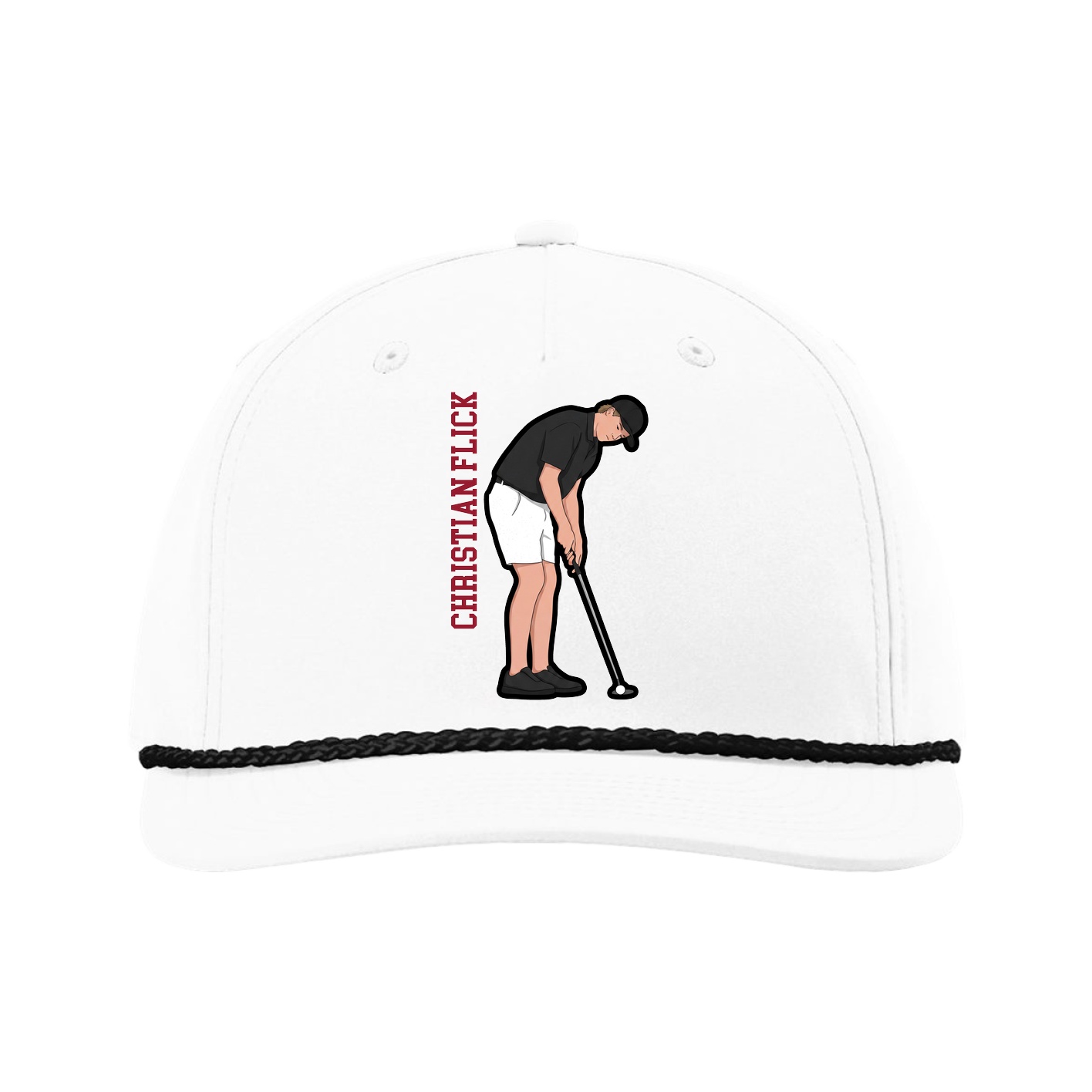 Five-Panel Classic Rope Cap — Name Vertical in White