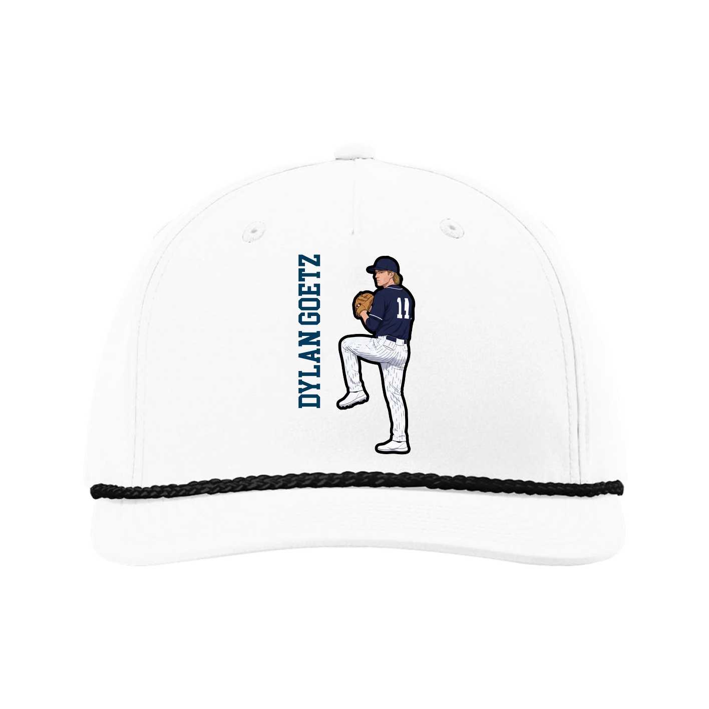 Five-Panel Classic Rope Cap — Name Vertical in White