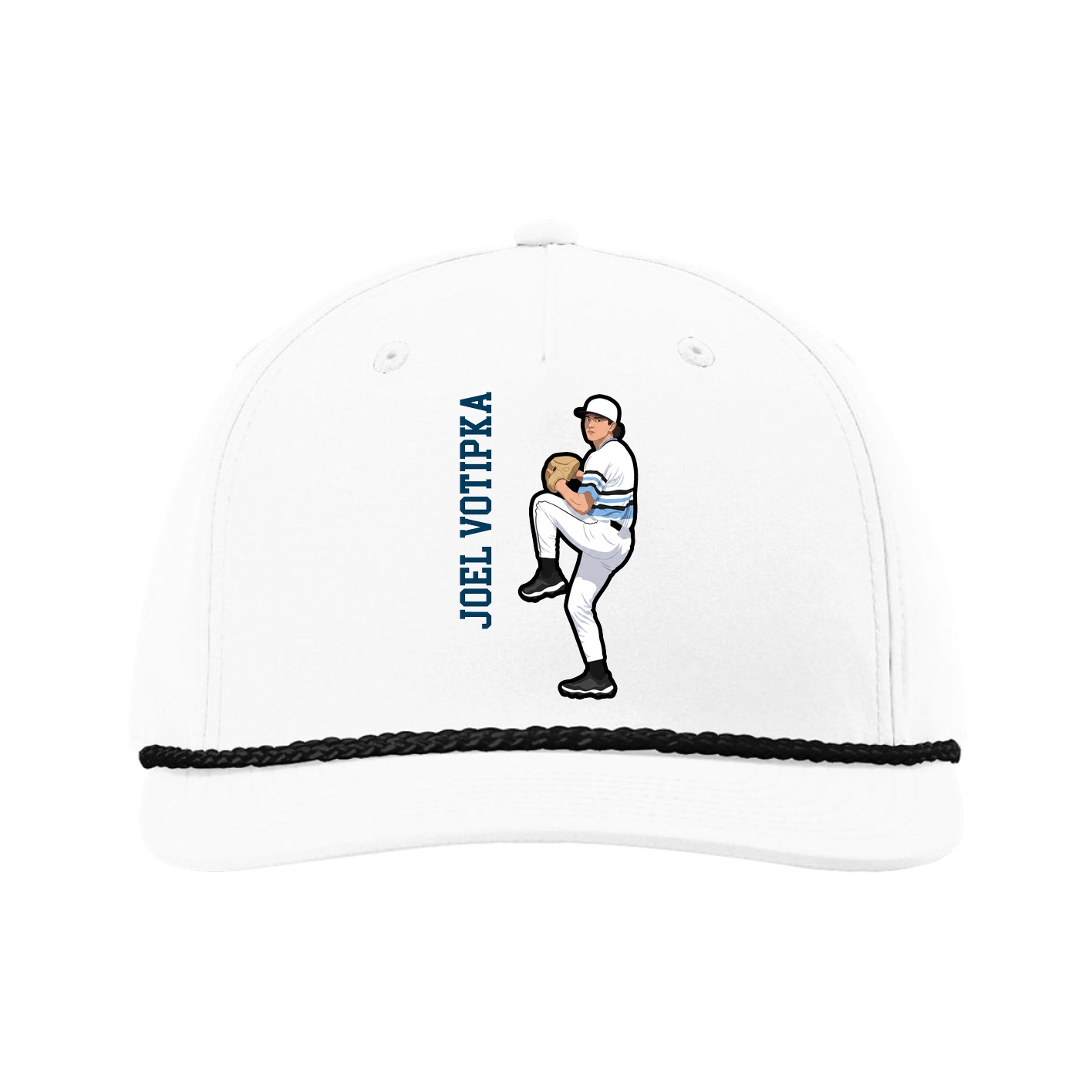 Five-Panel Classic Rope Cap — Name Vertical in White