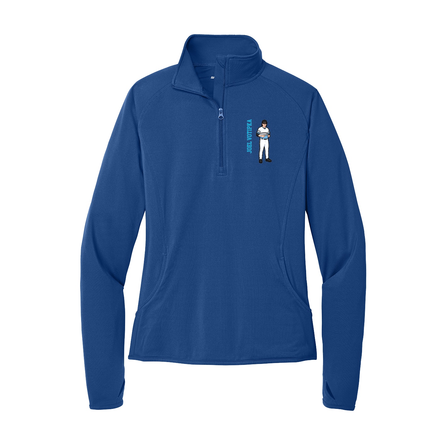 Women's Q-Zip Pullover — Name Vertical in Royal