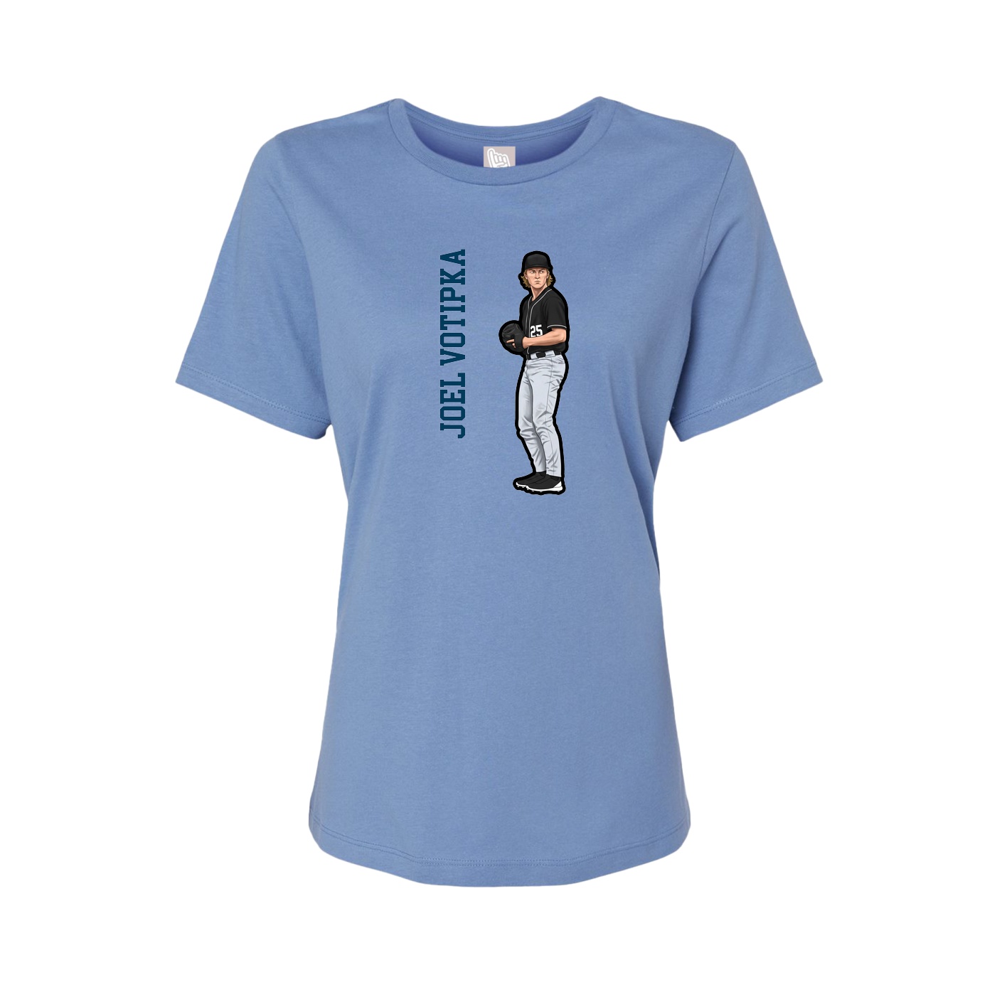 Fitted Women's Tee — Name Vertical in Powder Blue