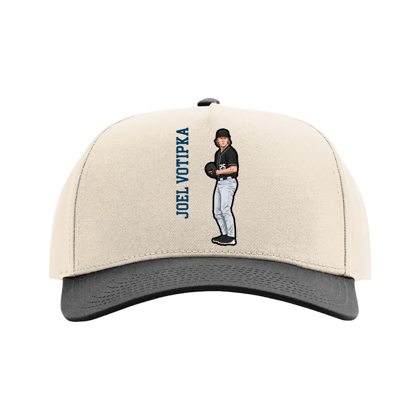 Full Fabric Five-Panel Champ Cap — Name Vertical in Cream/Black