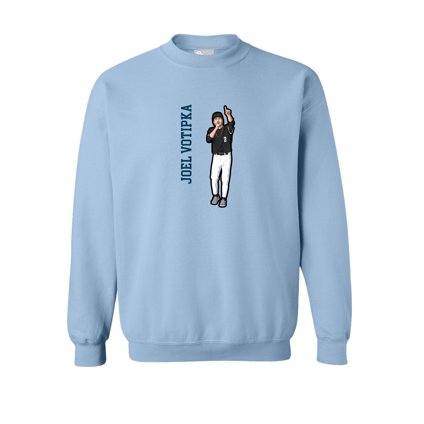 Fleece Crew — Name Vertical in Light Blue