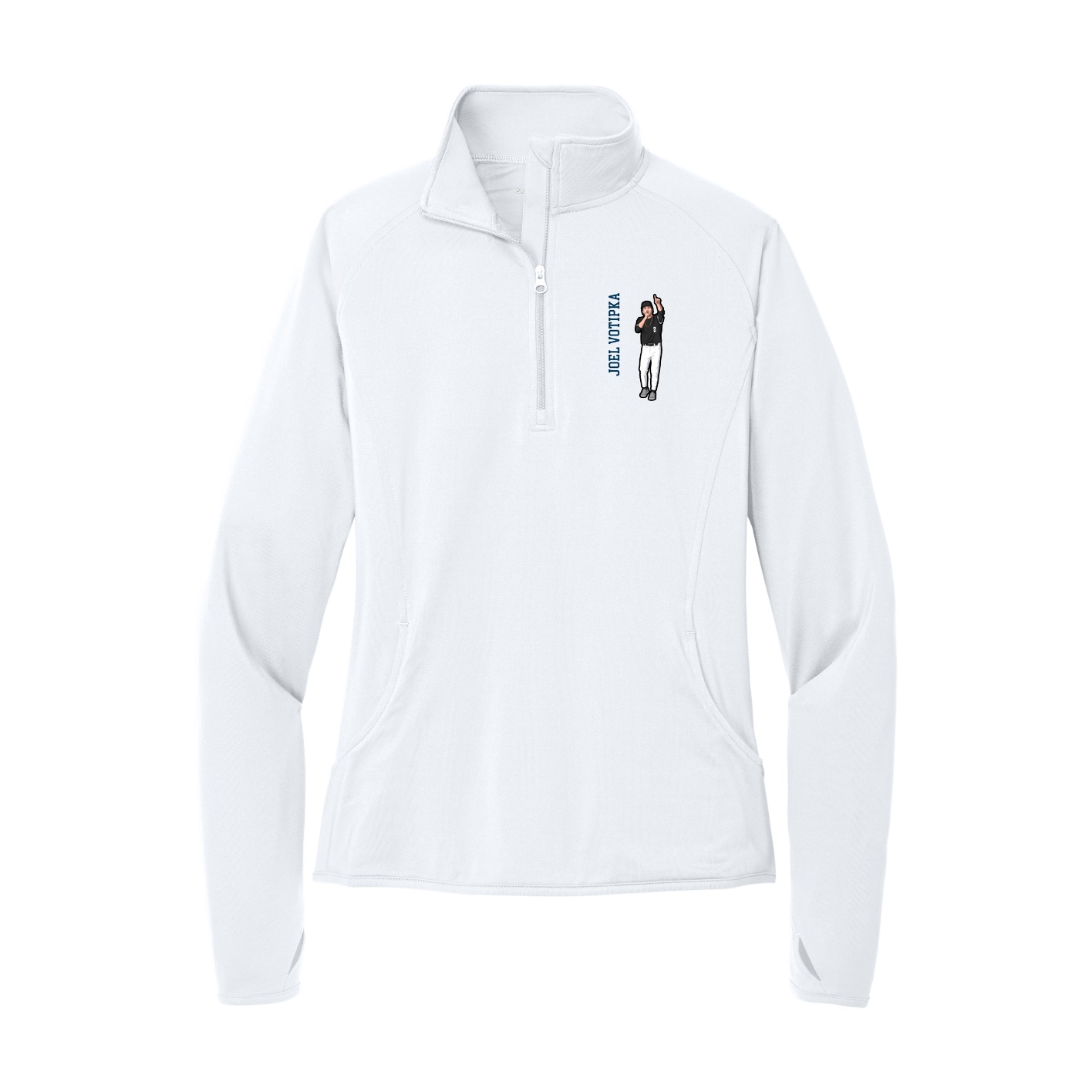 Women's Q-Zip Pullover — Name Vertical in White