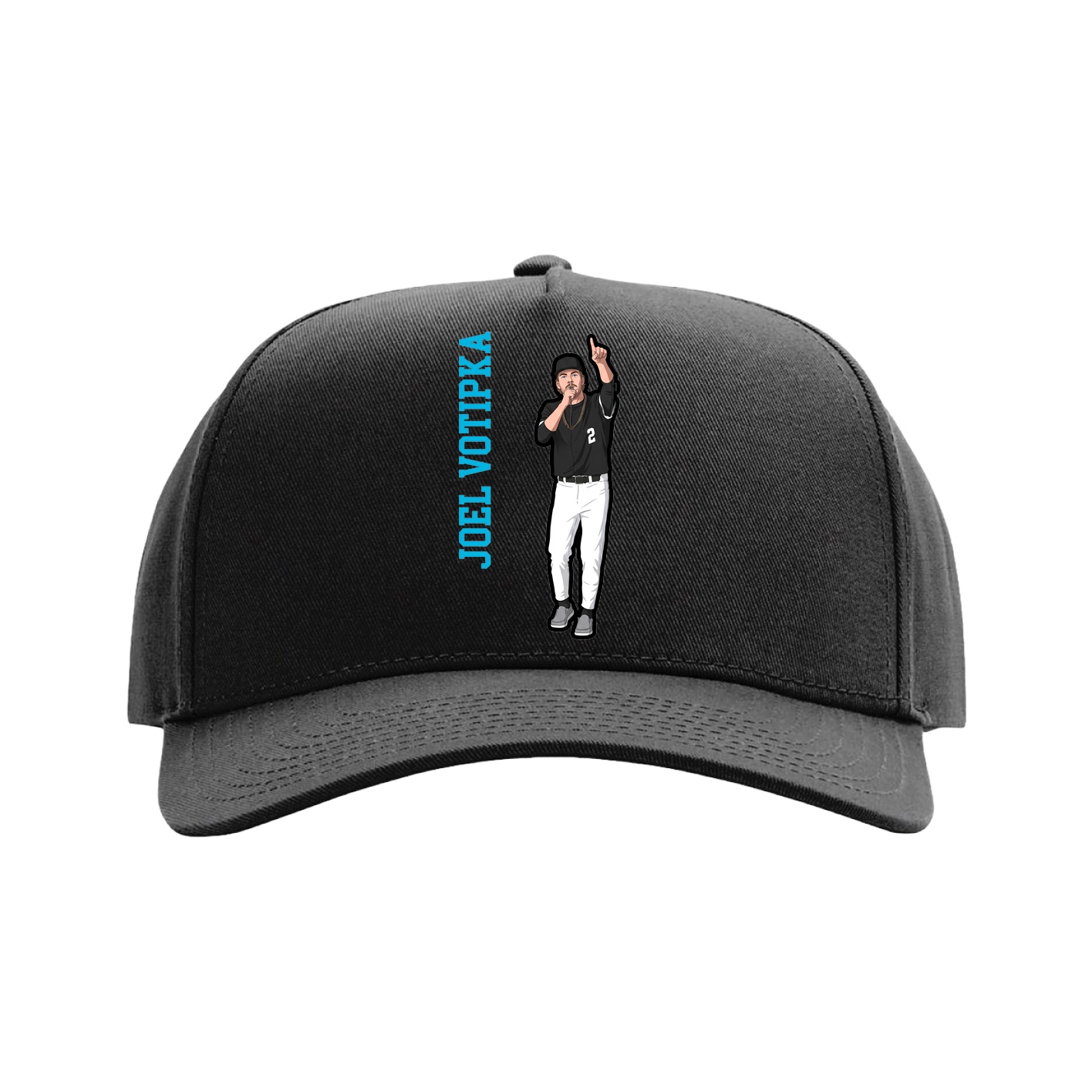 Full Fabric Five-Panel Champ Cap — Name Vertical in Black