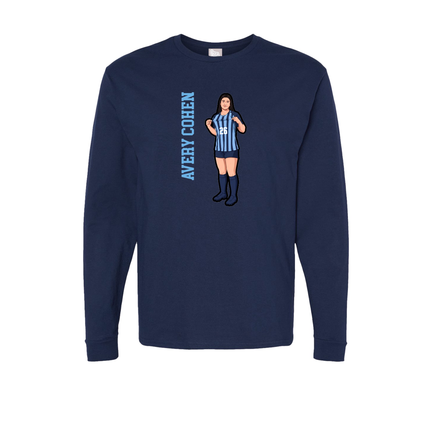 Long Sleeve Tee — Name Vertical in Navy