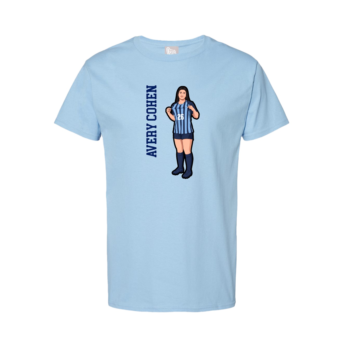 Youth Tee — Name Vertical in Light Blue