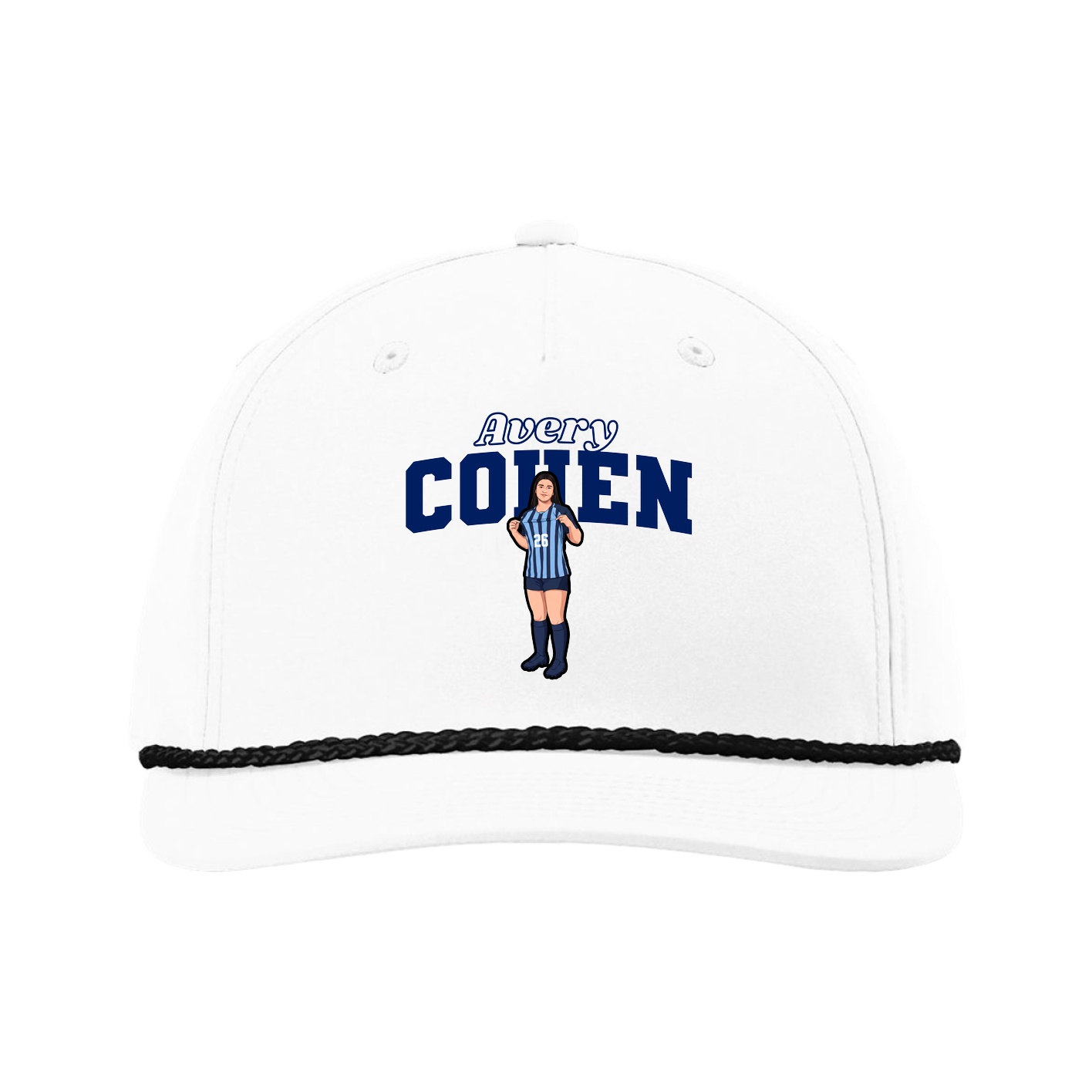 Five-Panel Classic Rope Cap — Name Arch in White