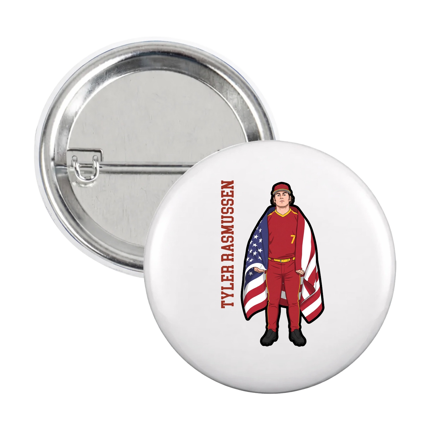 Game Day Button — Name Vertical in White