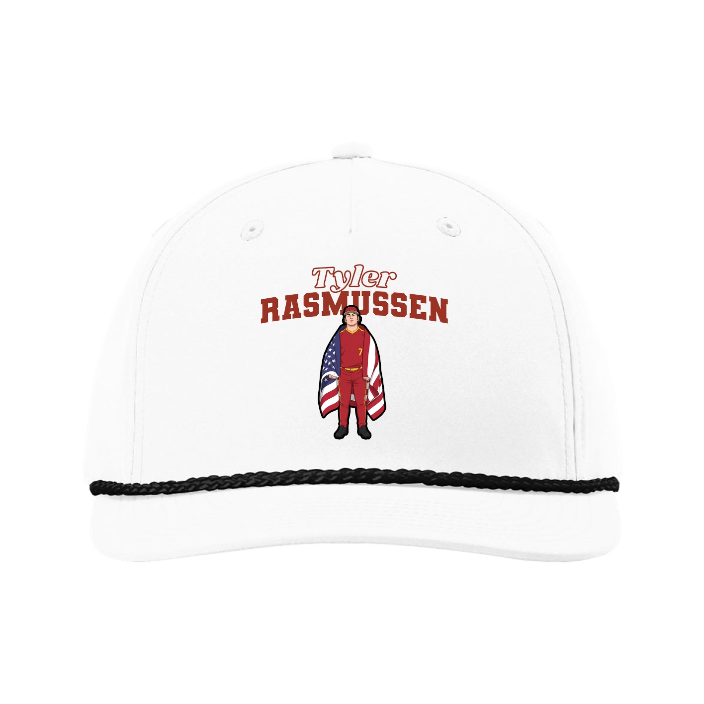 Five-Panel Classic Rope Cap — Name Arch in White