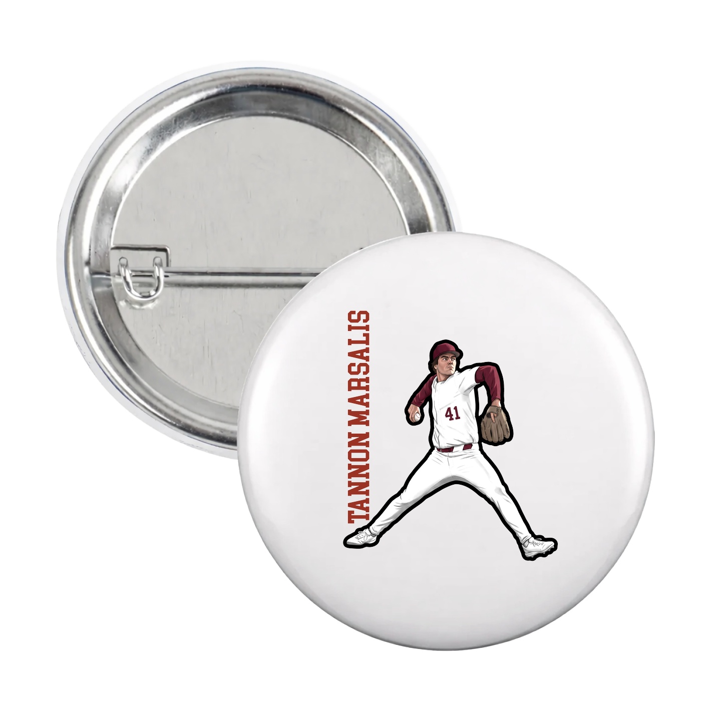 Game Day Button — Name Vertical in White