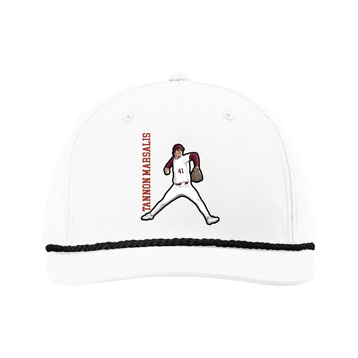 Five-Panel Classic Rope Cap — Name Vertical in White