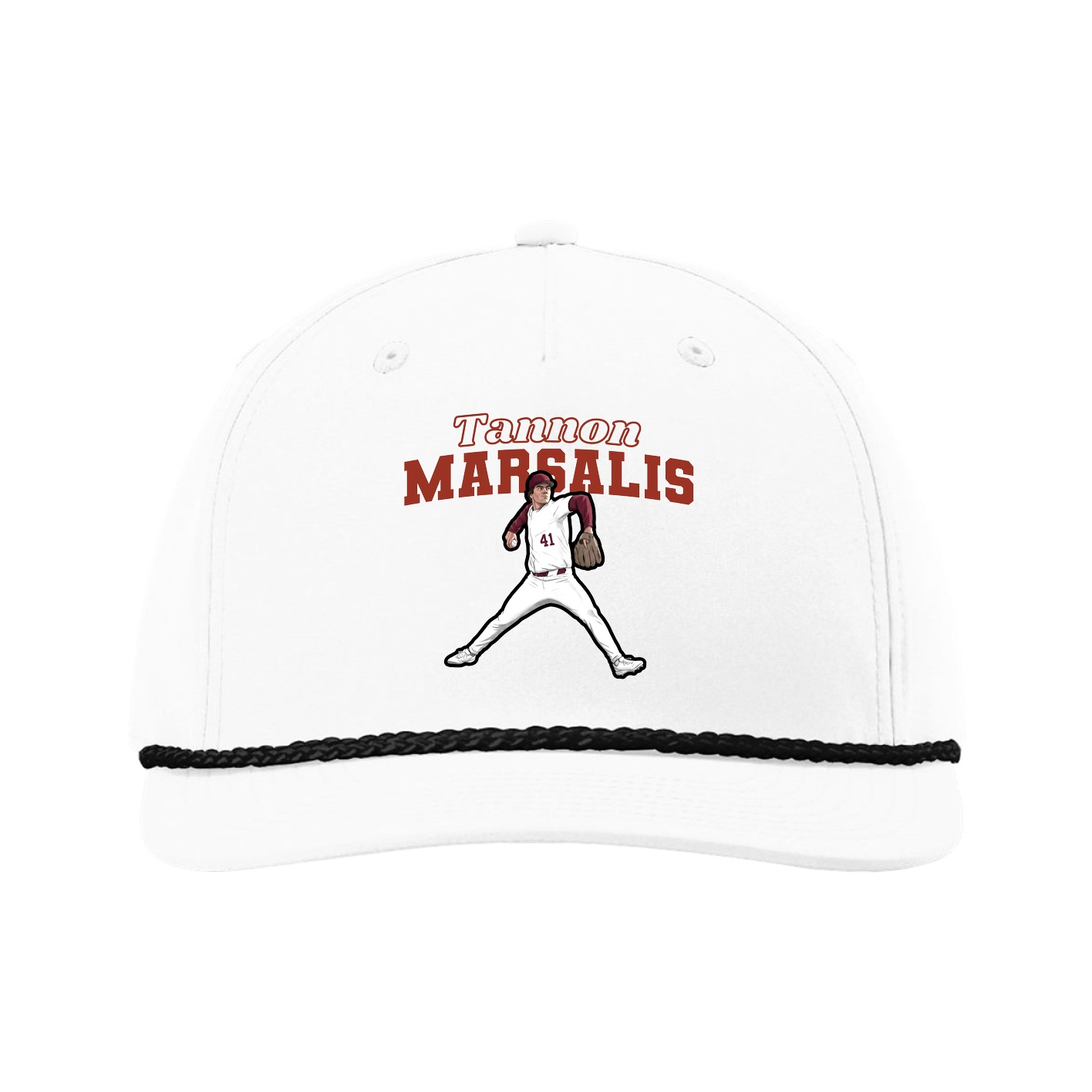 Five-Panel Classic Rope Cap — Name Arch in White