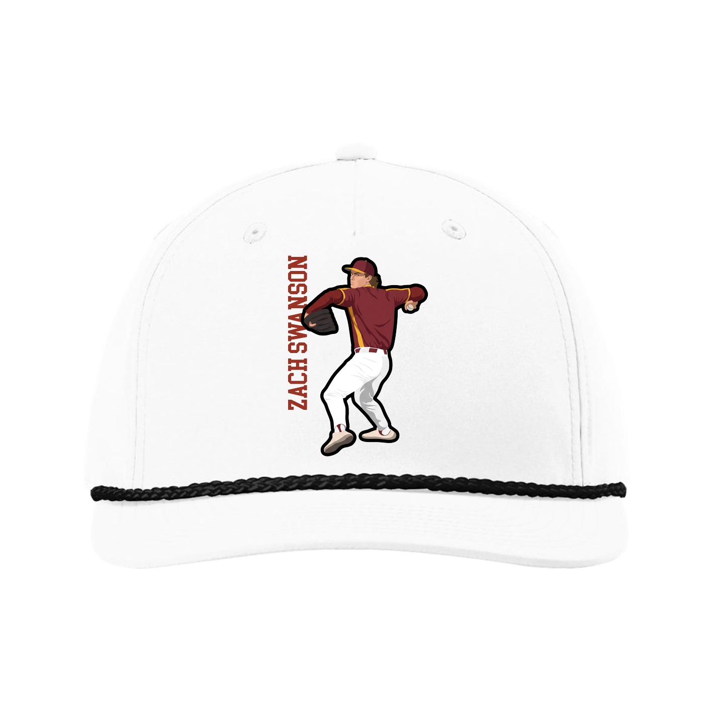Five-Panel Classic Rope Cap — Name Vertical in White