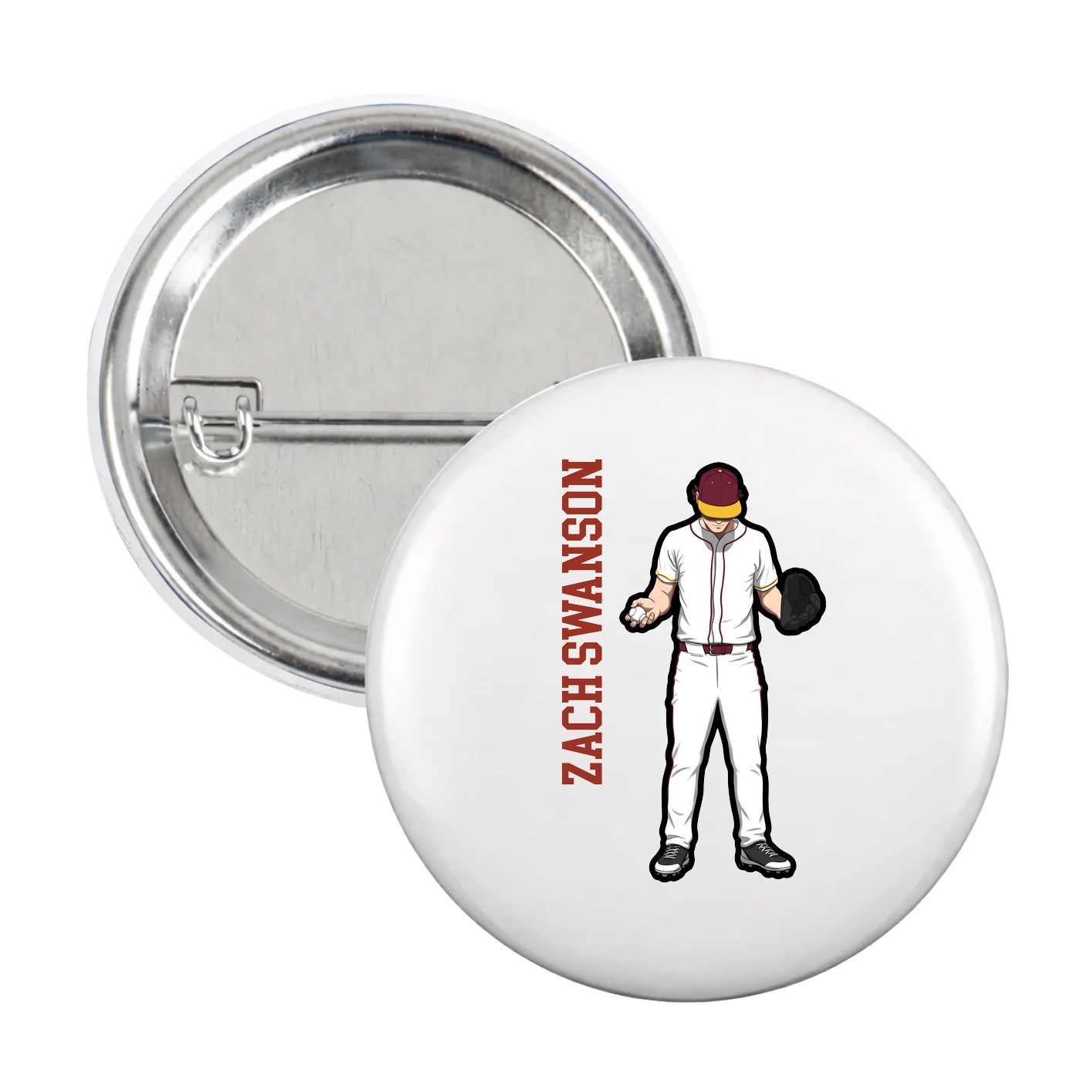 Game Day Button — Name Vertical in White
