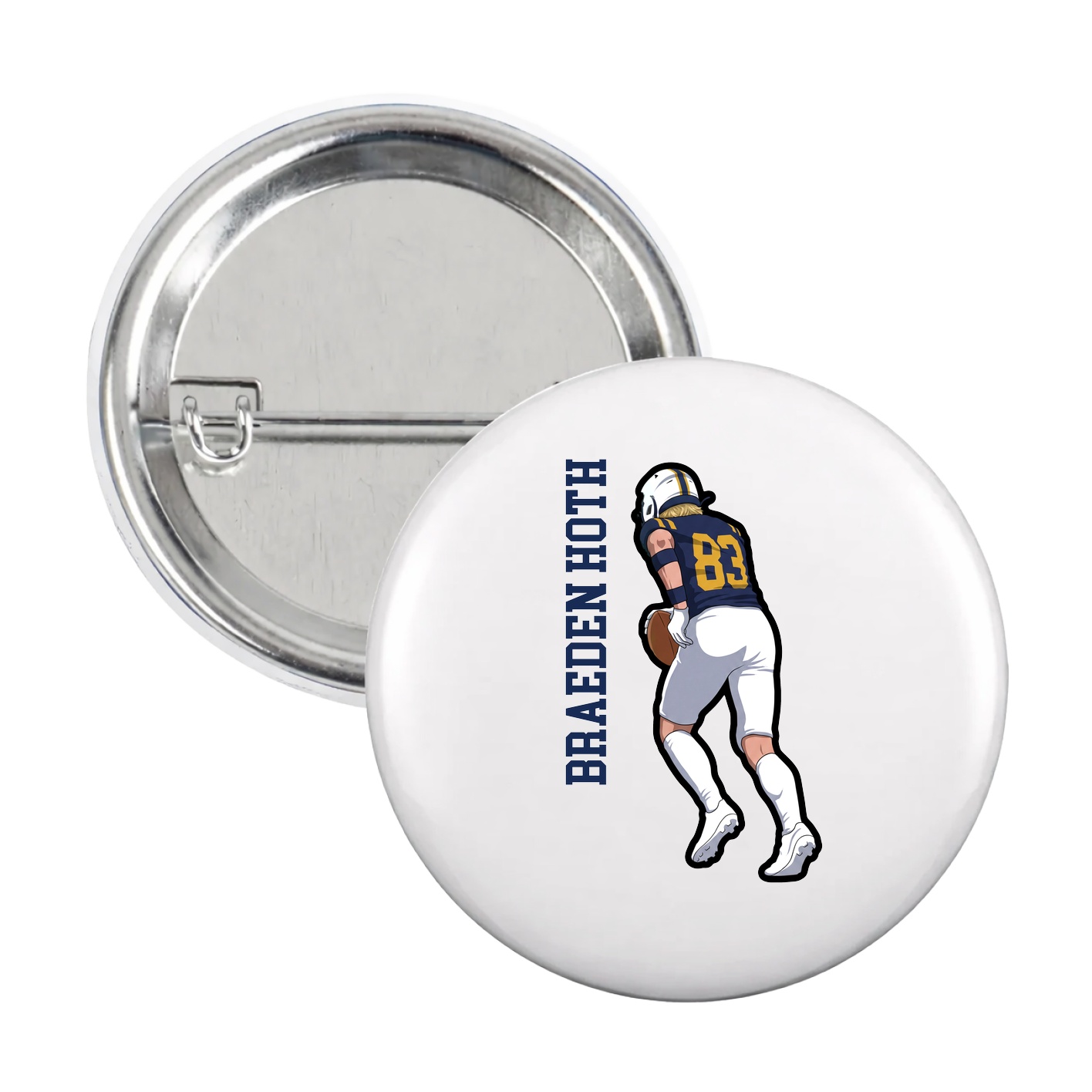 Game Day Button — Name Vertical in White
