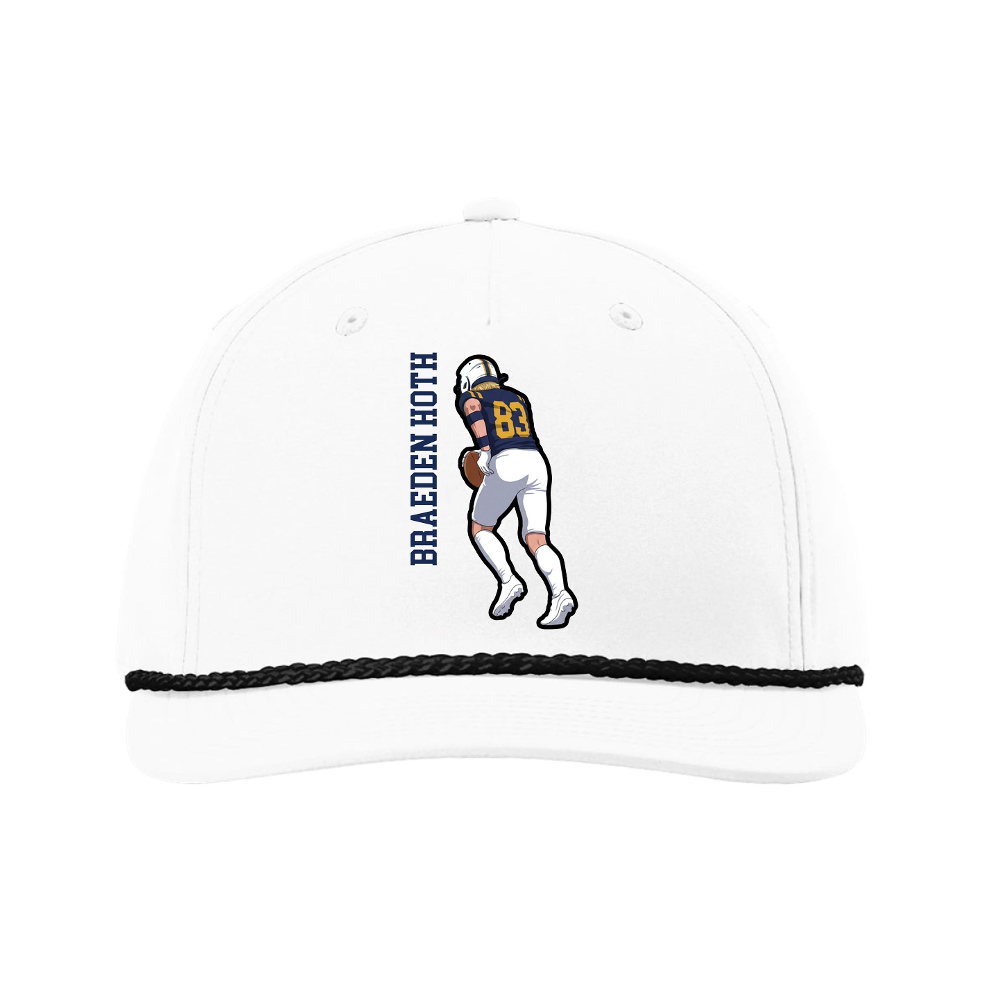 Five-Panel Classic Rope Cap — Name Vertical in White