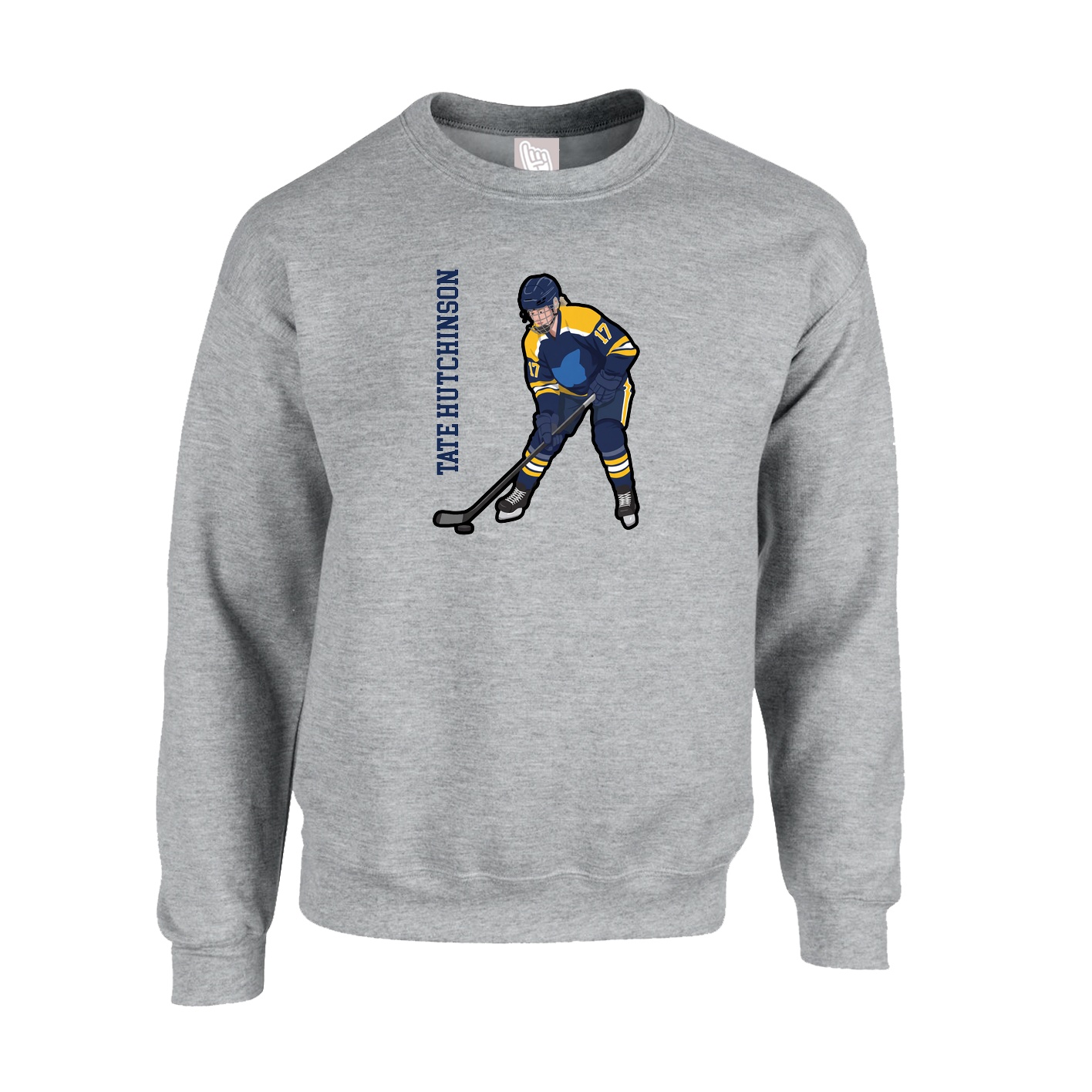 Fleece Crew — Name Vertical in Grey