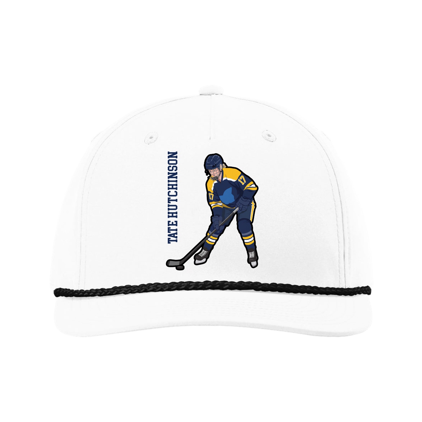 Five-Panel Classic Rope Cap — Name Vertical in White