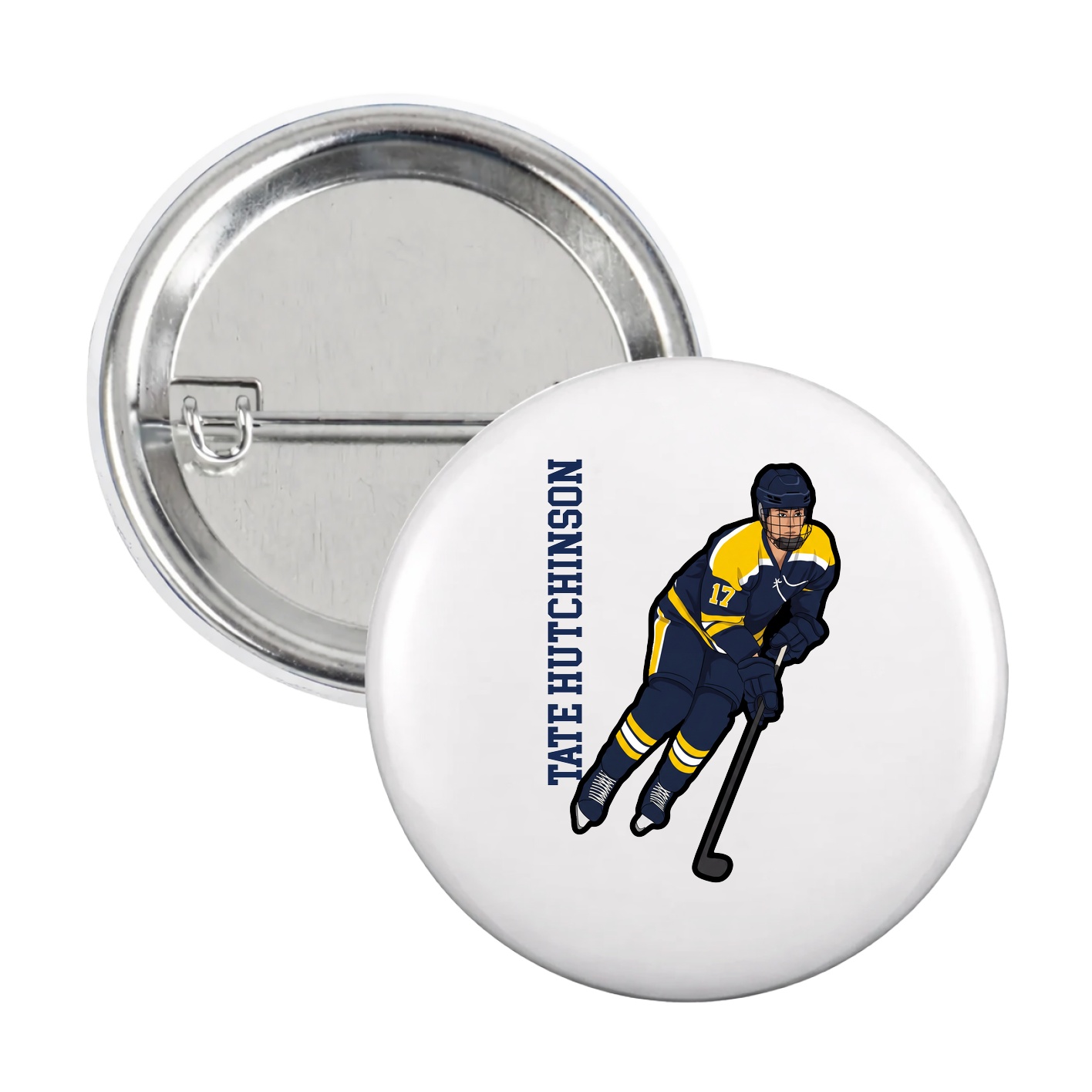 Game Day Button — Name Vertical in White