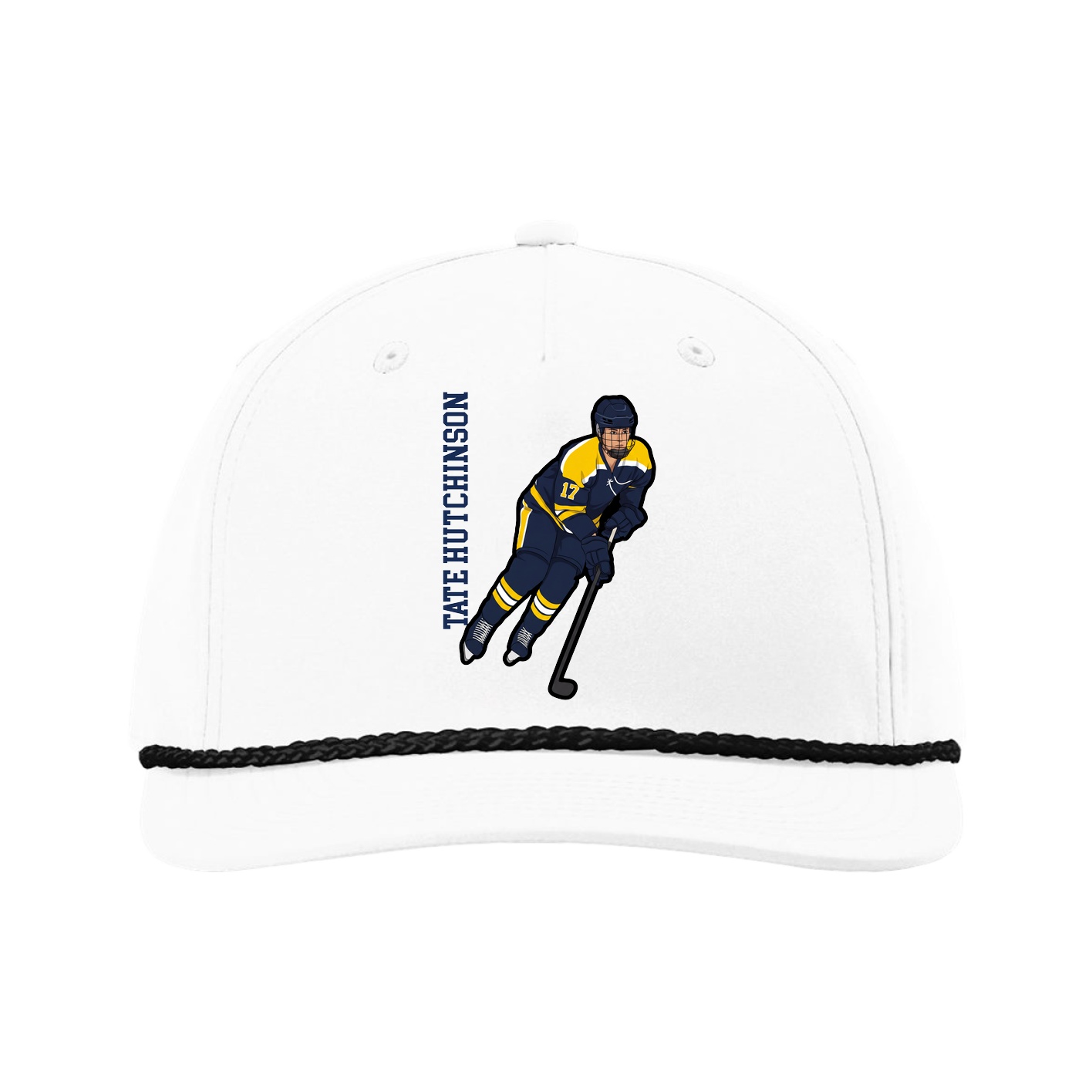 Five-Panel Classic Rope Cap — Name Vertical in White