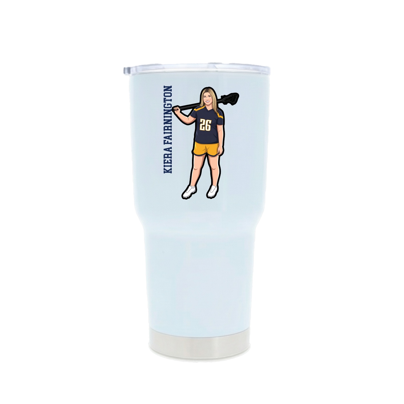 30oz Stainless Steel Tumbler — Name Vertical in White