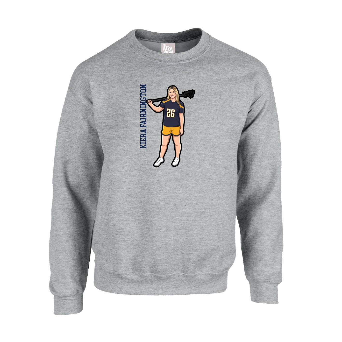 Fleece Crew — Name Vertical in Grey